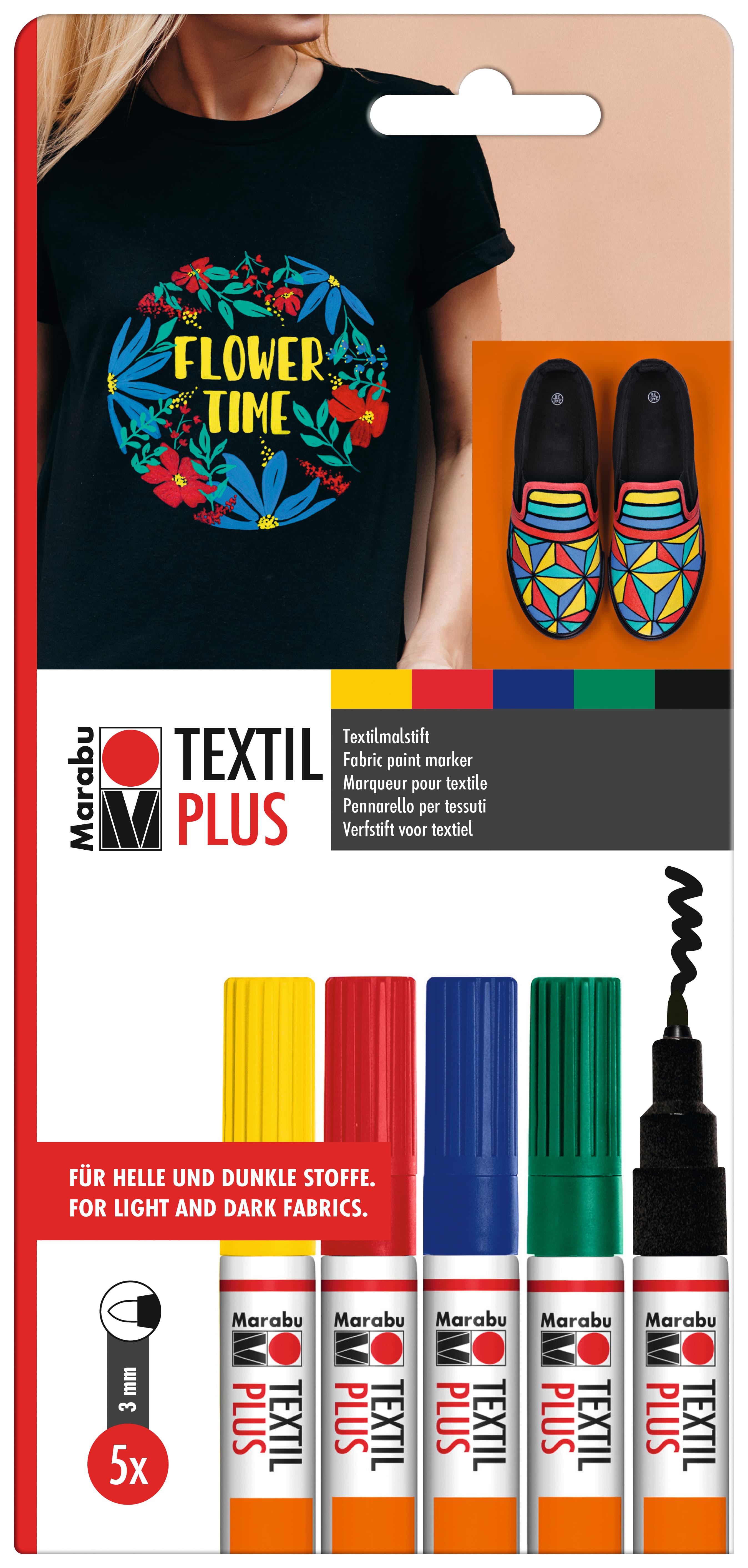 Marabu Textil Painter plus, 5er-Blister-Sortierung, 5 x 3 mm