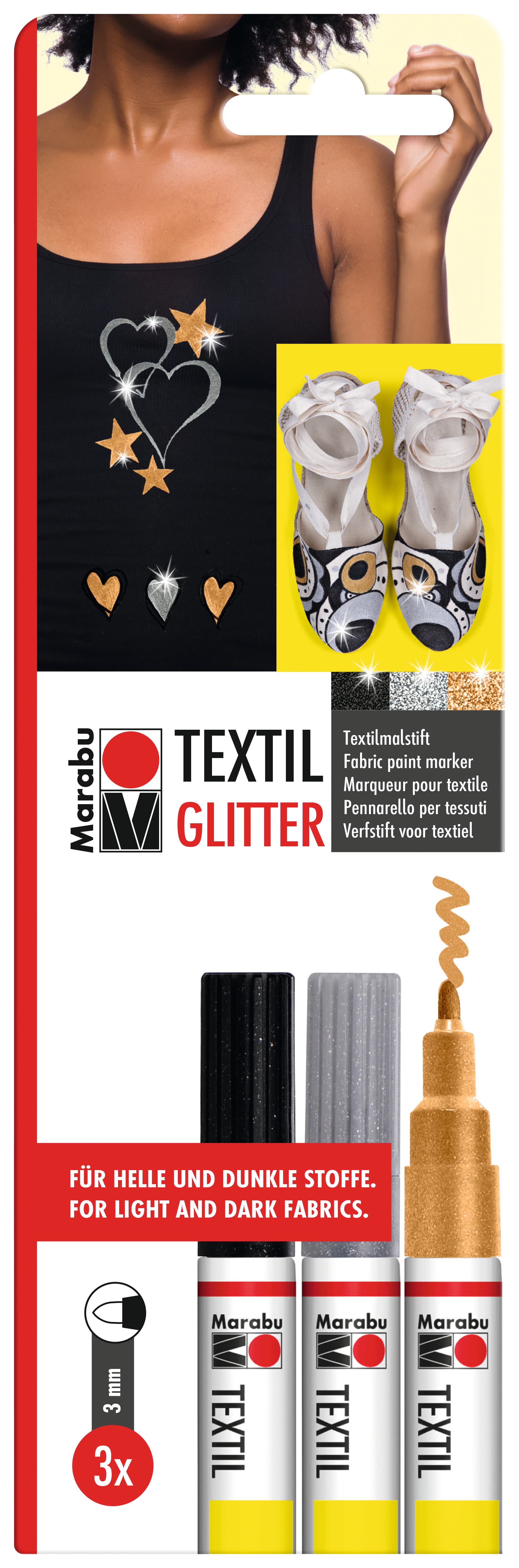 Marabu Textil Painter Glitter, 3er-Blister-Sortierung
