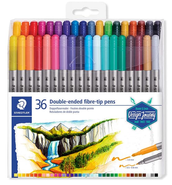 STAEDTLER Doppelfasermaler,   
Kunststoffetui mit 36 Farben Gestaltungsserie "Design Journey"