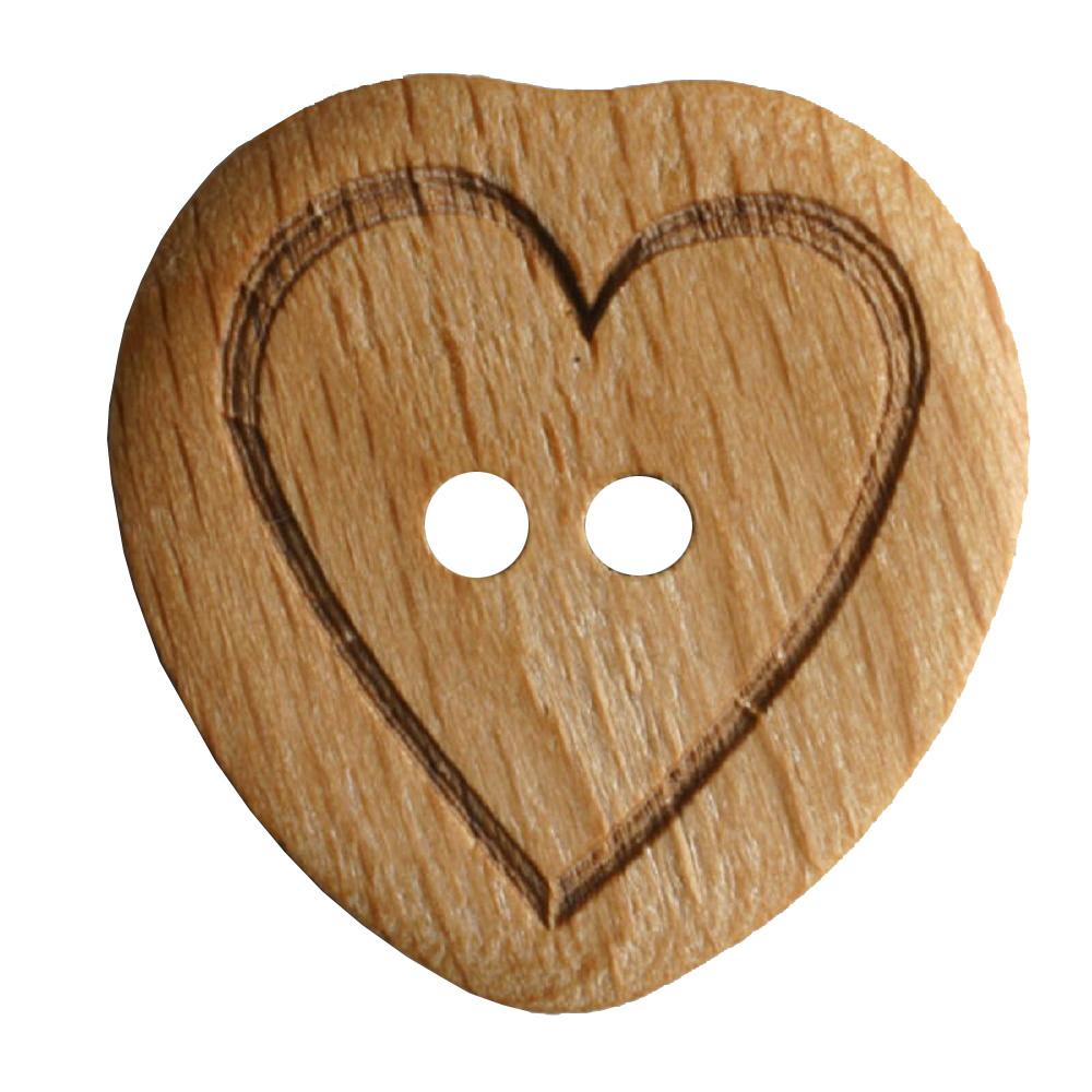 Dill 2-loch-Holzknopf mit Herzmotiv Ø 15mm 3er Pack