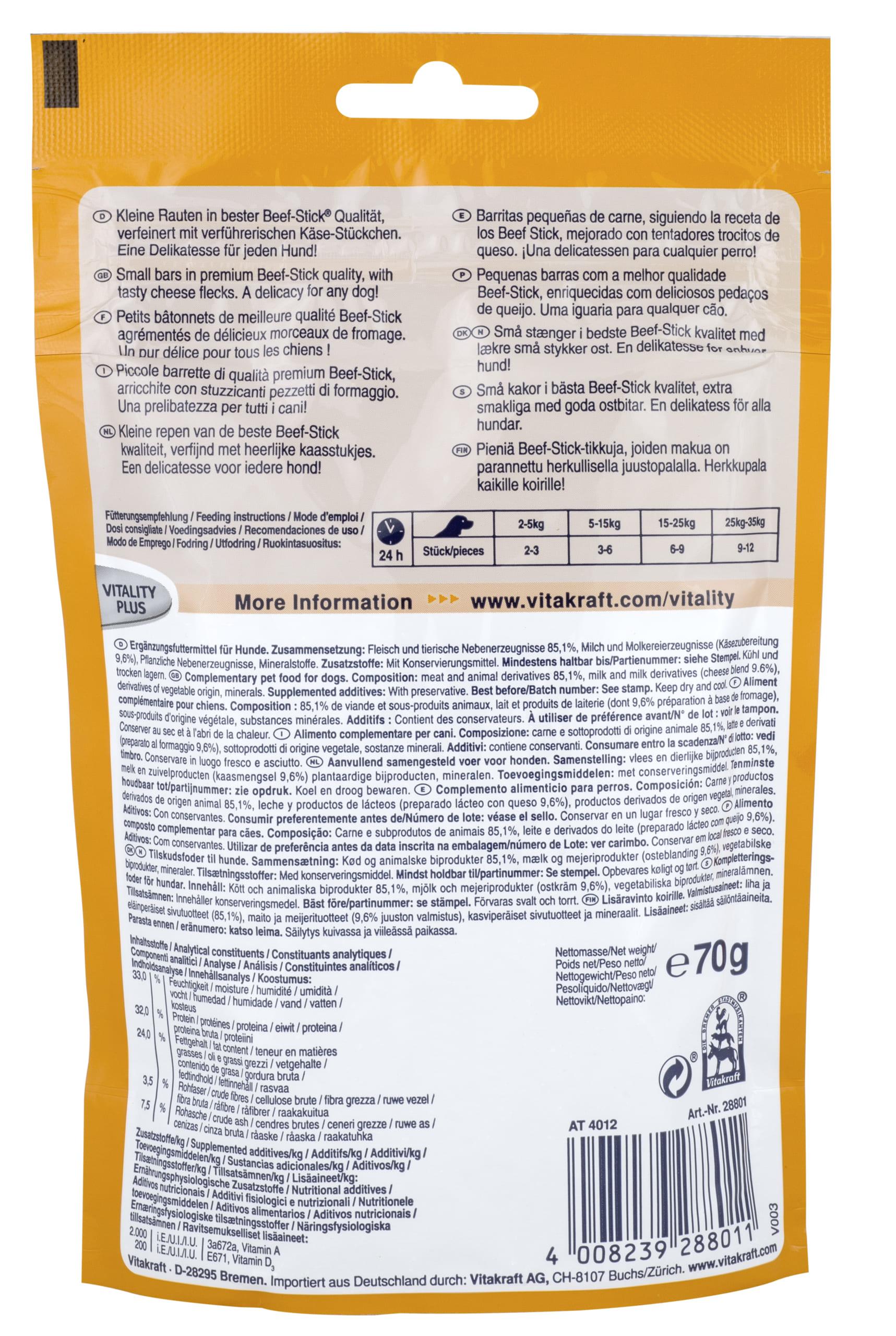 Produktbild Vitakraft Hundesnack Beef Stick Quadros Käse 2 von 3