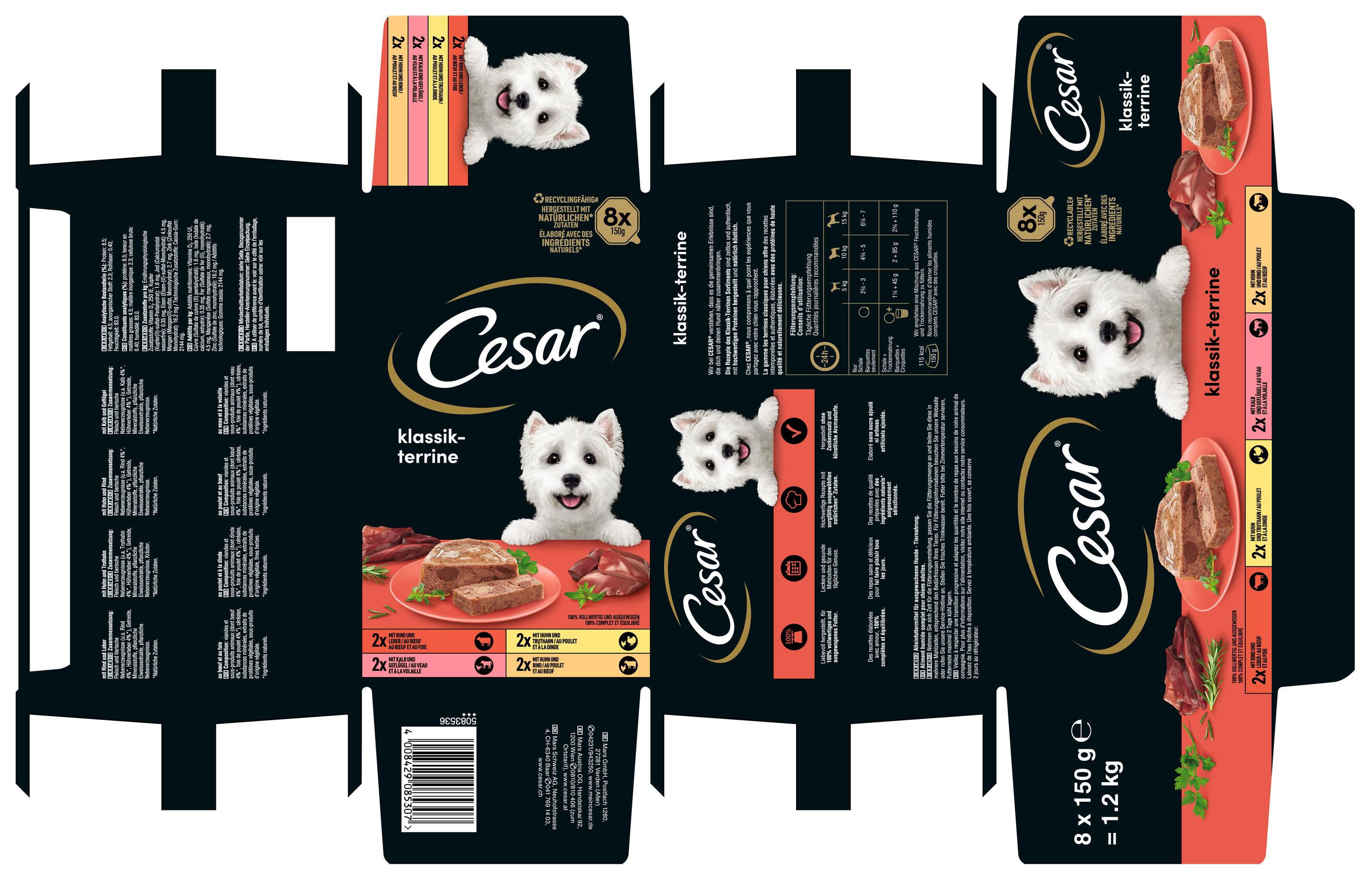Produktbild CESAR® Schale Multipack Klassik-Terrine 4 Varietäten 8 x 150g 4 von 4
