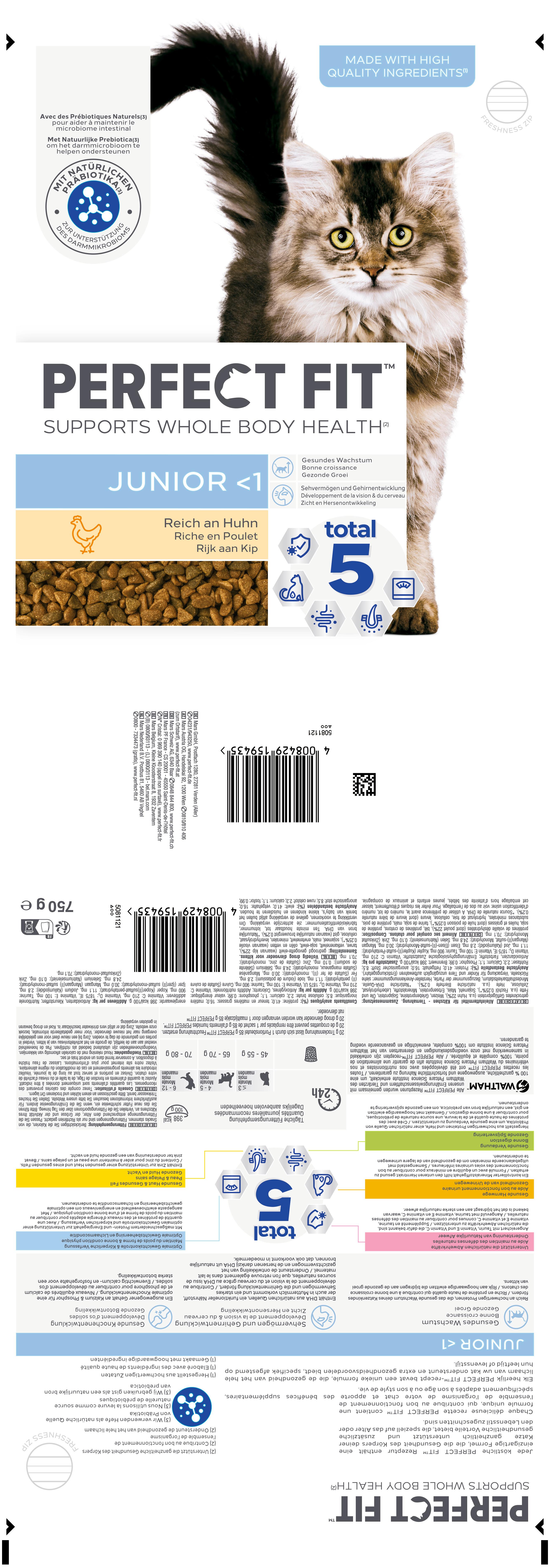 Produktbild PERFECT FIT™ Katzentrockenfutter Beutel Junior<1 mit Huhn 3 von 3