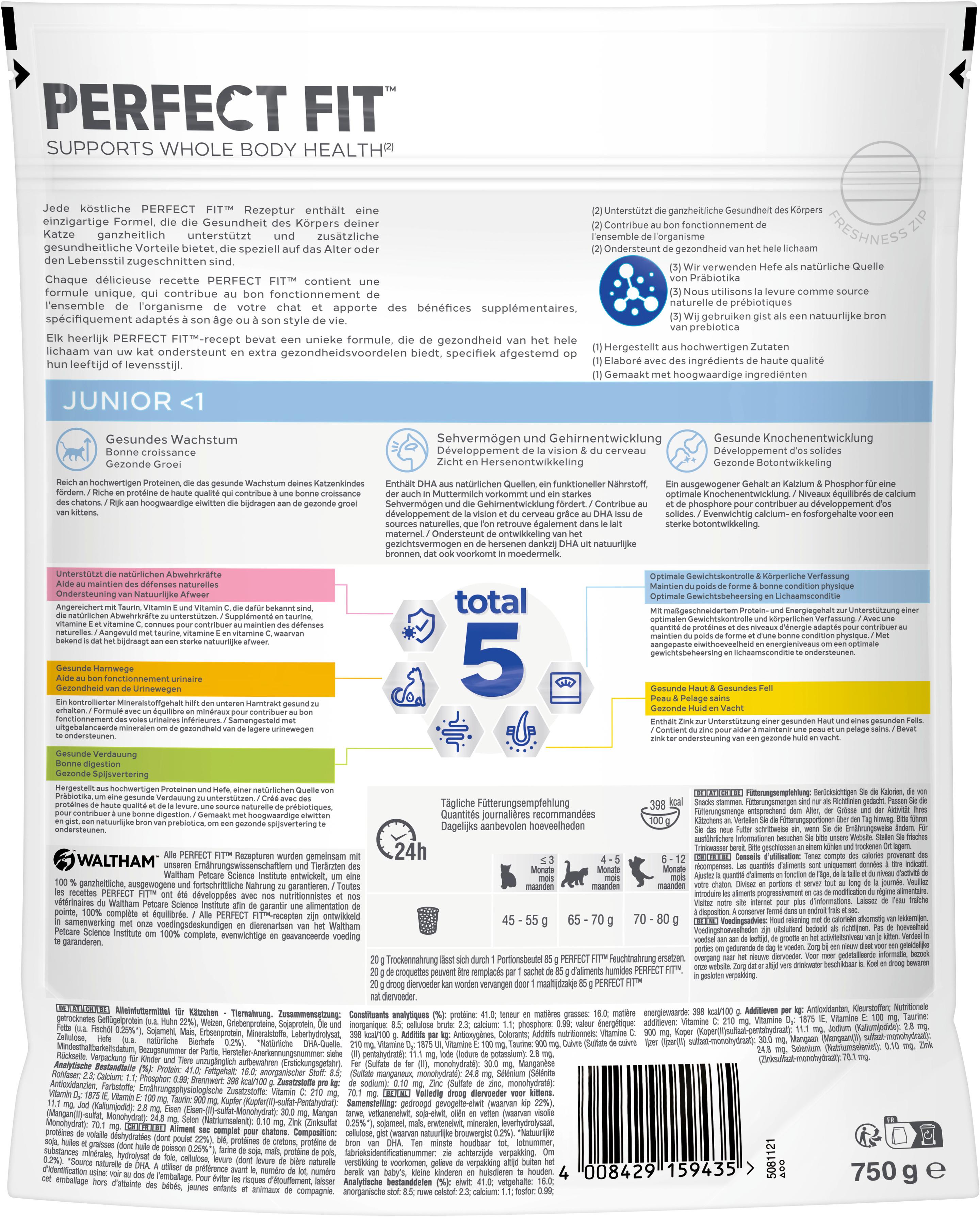 Produktbild PERFECT FIT™ Katzentrockenfutter Beutel Junior<1 mit Huhn 2 von 3