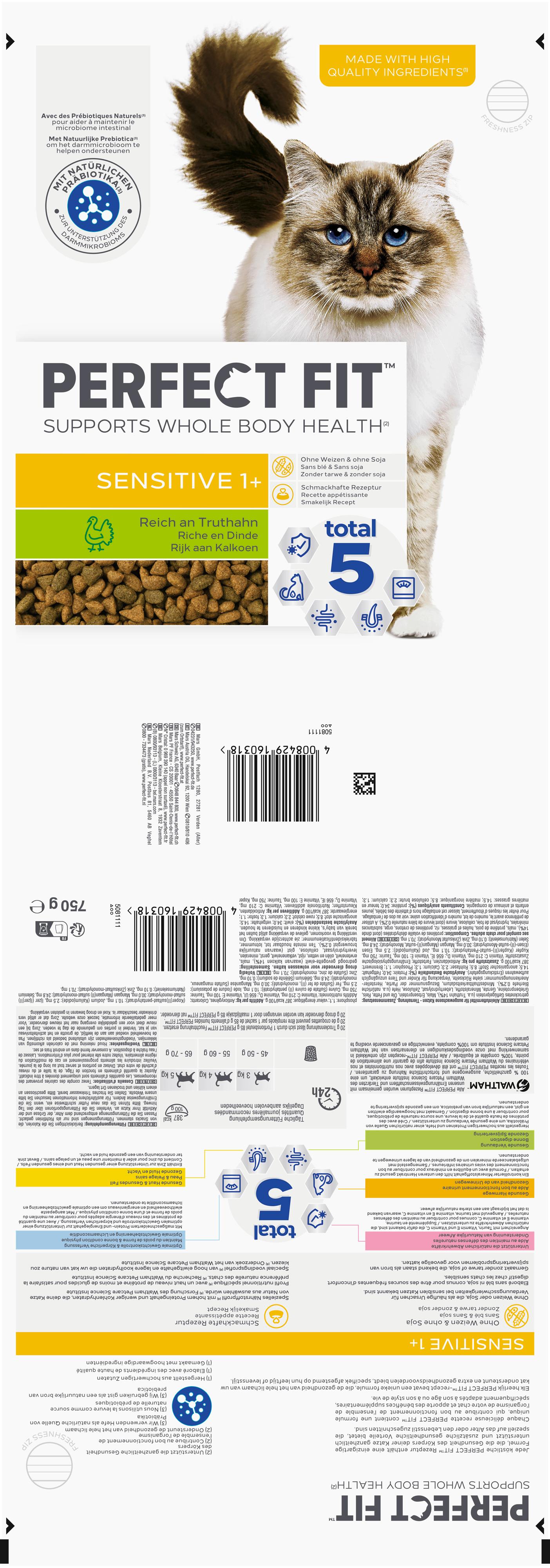 Produktbild PERFECT FIT™ Katzentrockenfutter Beutel Sensitive 1+ mit Truthahn 3 von 3