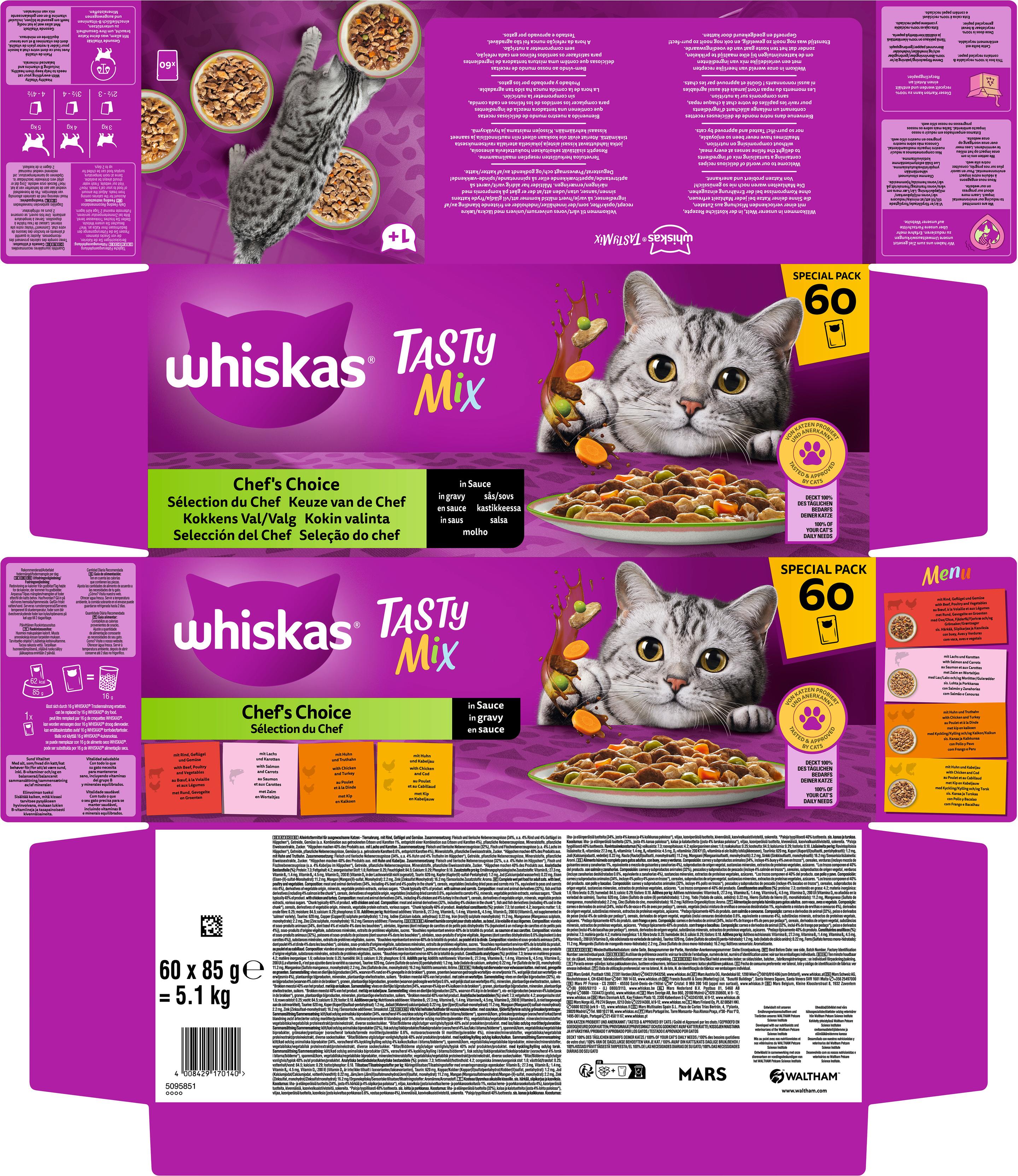 Produktbild Whiskas Katzennassfutter Chef's Choice in Sauce Tasty Mix 60x85g 3 von 3