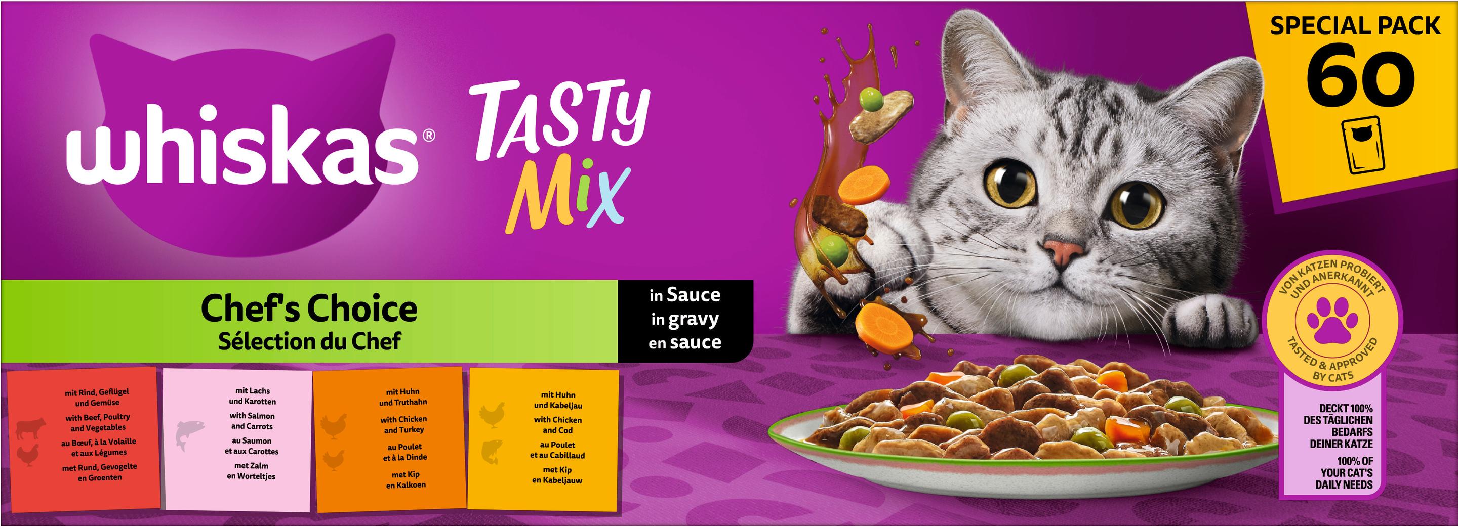 Whiskas Katzennassfutter Chef's Choice in Sauce Tasty Mix 60x85g
