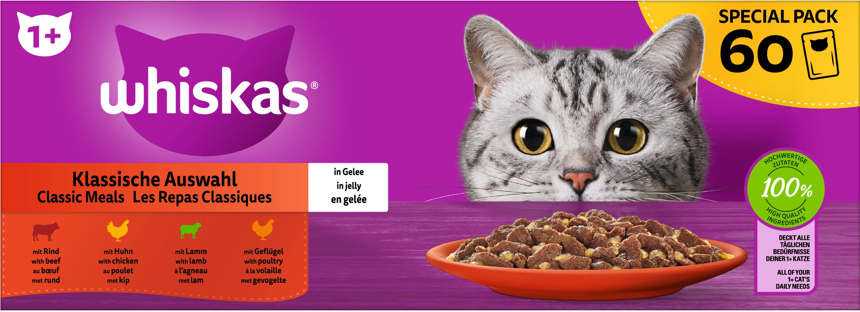 Whiskas Katzennassfutter Klassische Auswahl in Gelee 60x85g