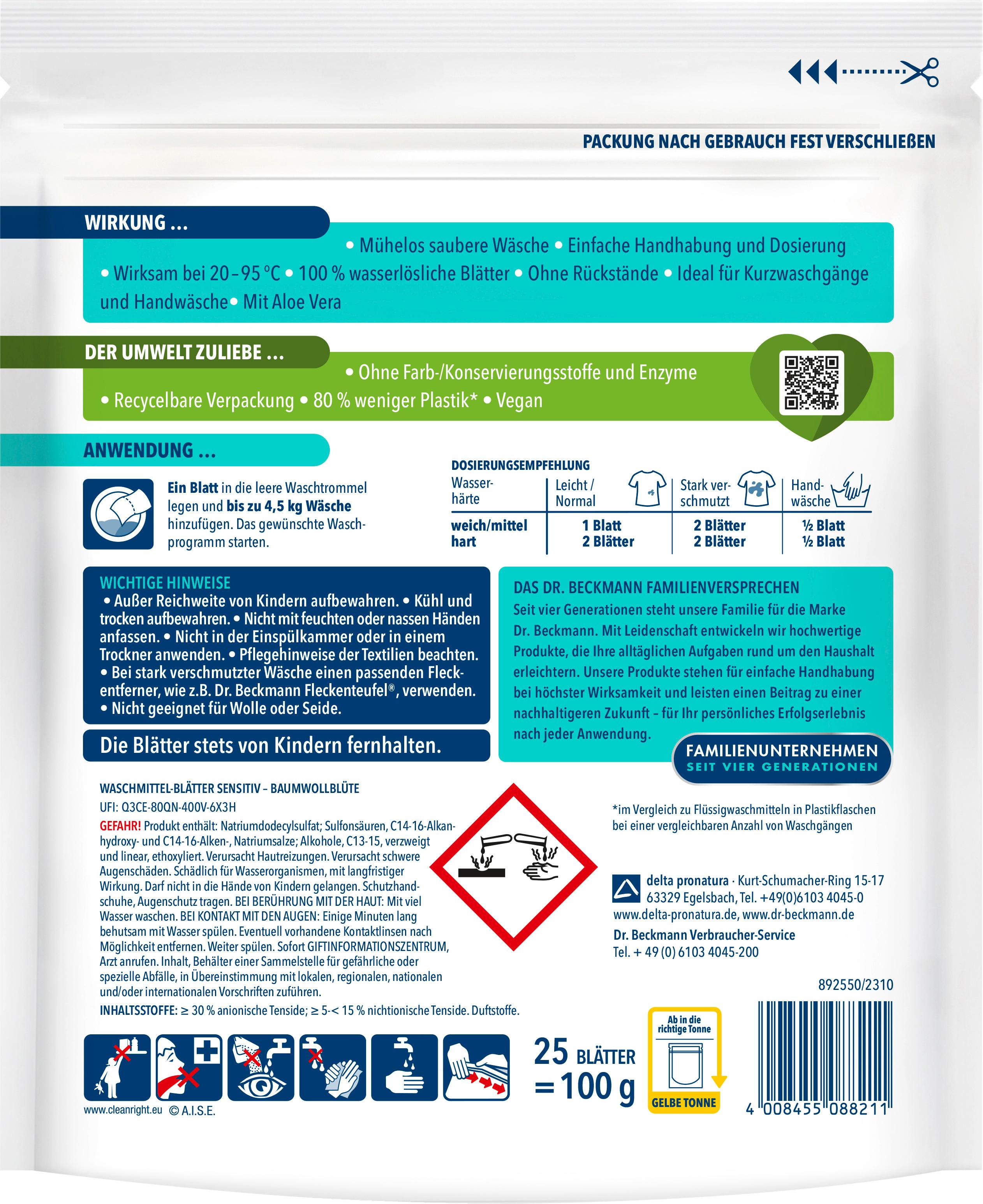Produktbild Dr. Beckmann Waschmittel-Bläter Sensitiv 2 von 2