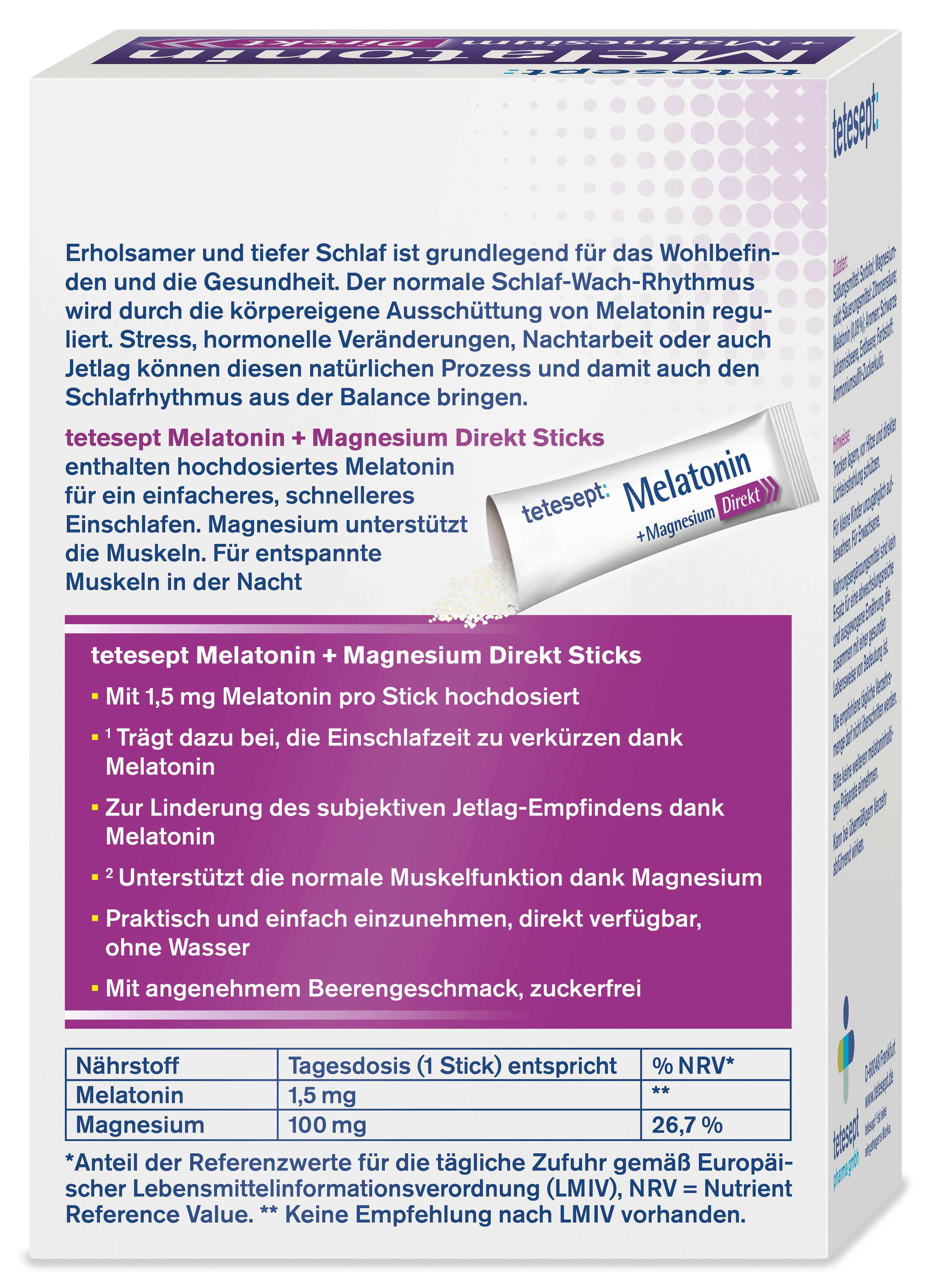 Produktbild tetesept Melatonin + Magnesium Direkt Stick 2 von 6