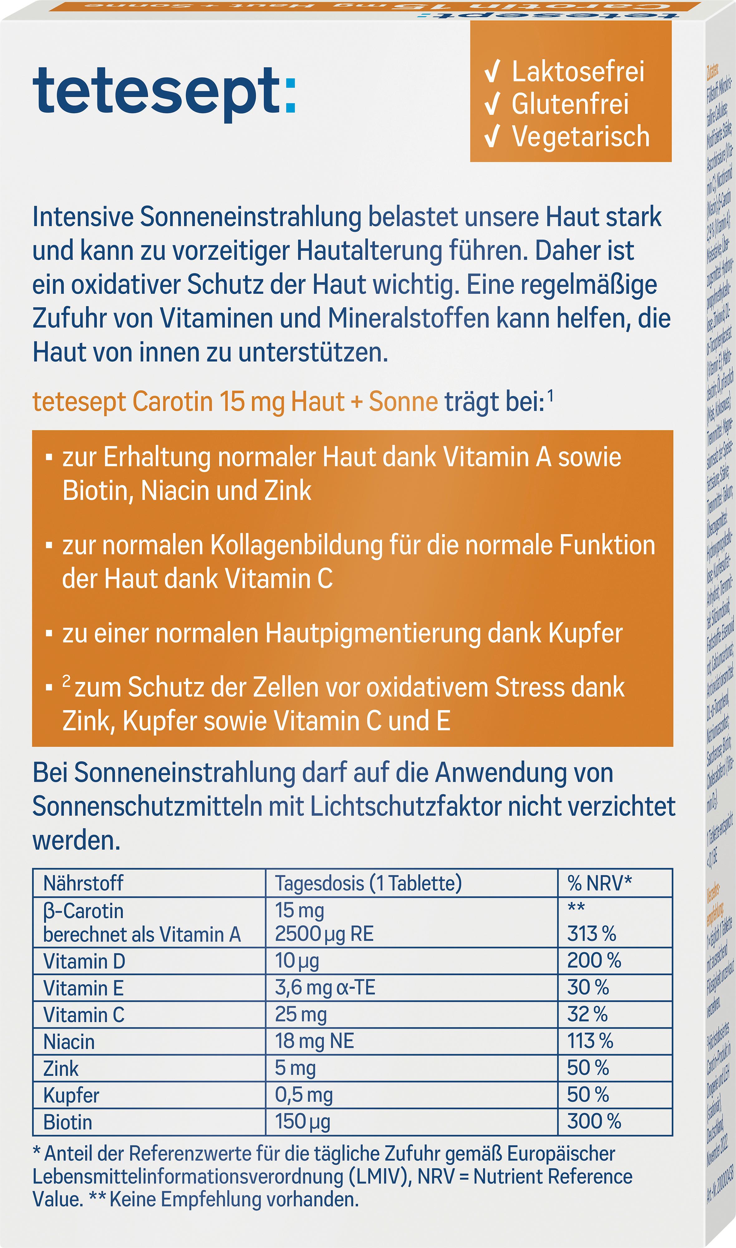 Produktbild tetesept Carotin 15 mg Haut + Sonne 2 von 5