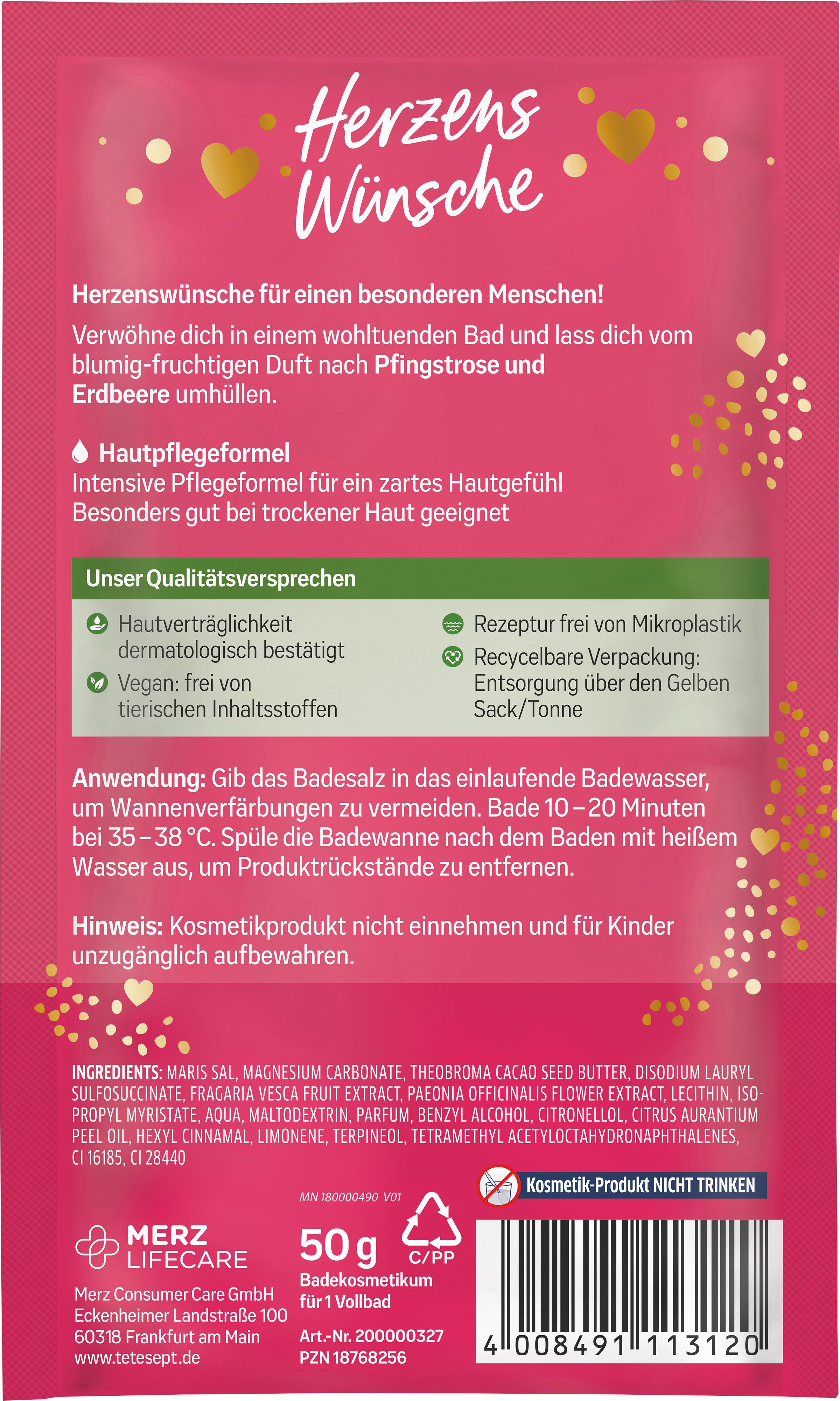 Produktbild tetesept Badesalz Herzens Wünsche Pfingstrose Erdbeere 2 von 2