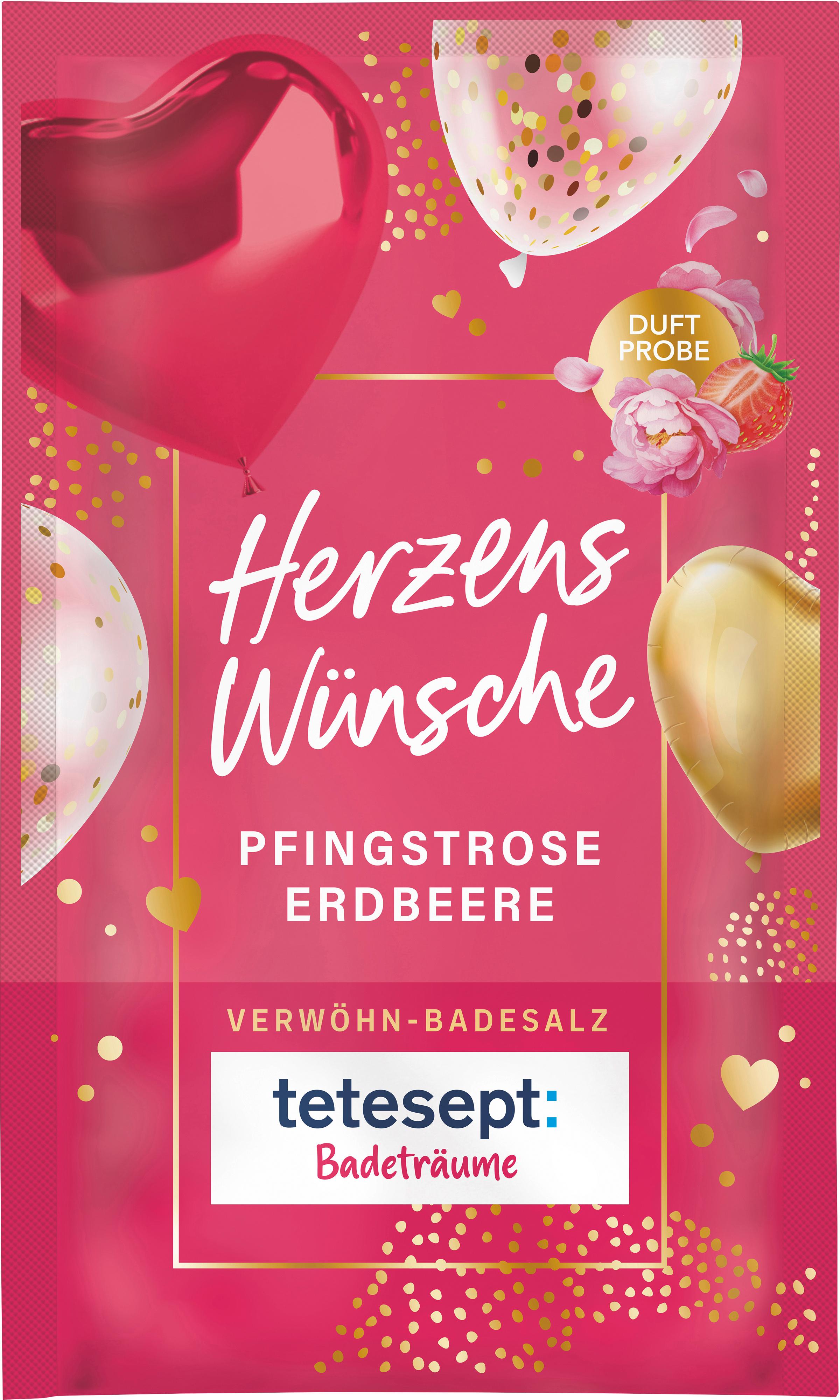 tetesept Badesalz Herzens Wünsche Pfingstrose Erdbeere