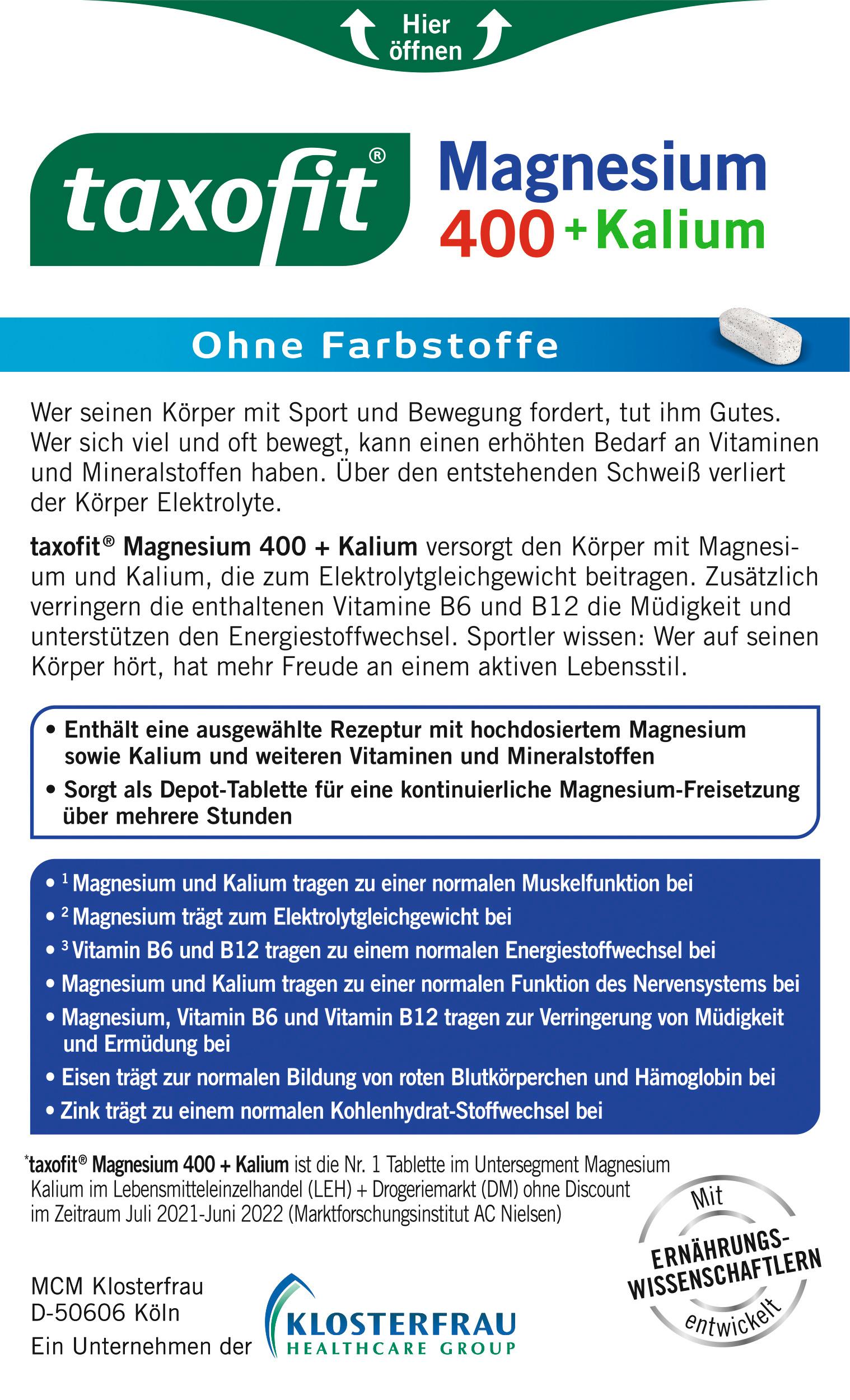 Produktbild TAXOFIT Magnesium 400 + Kalium 30 Tabletten 2 von 4