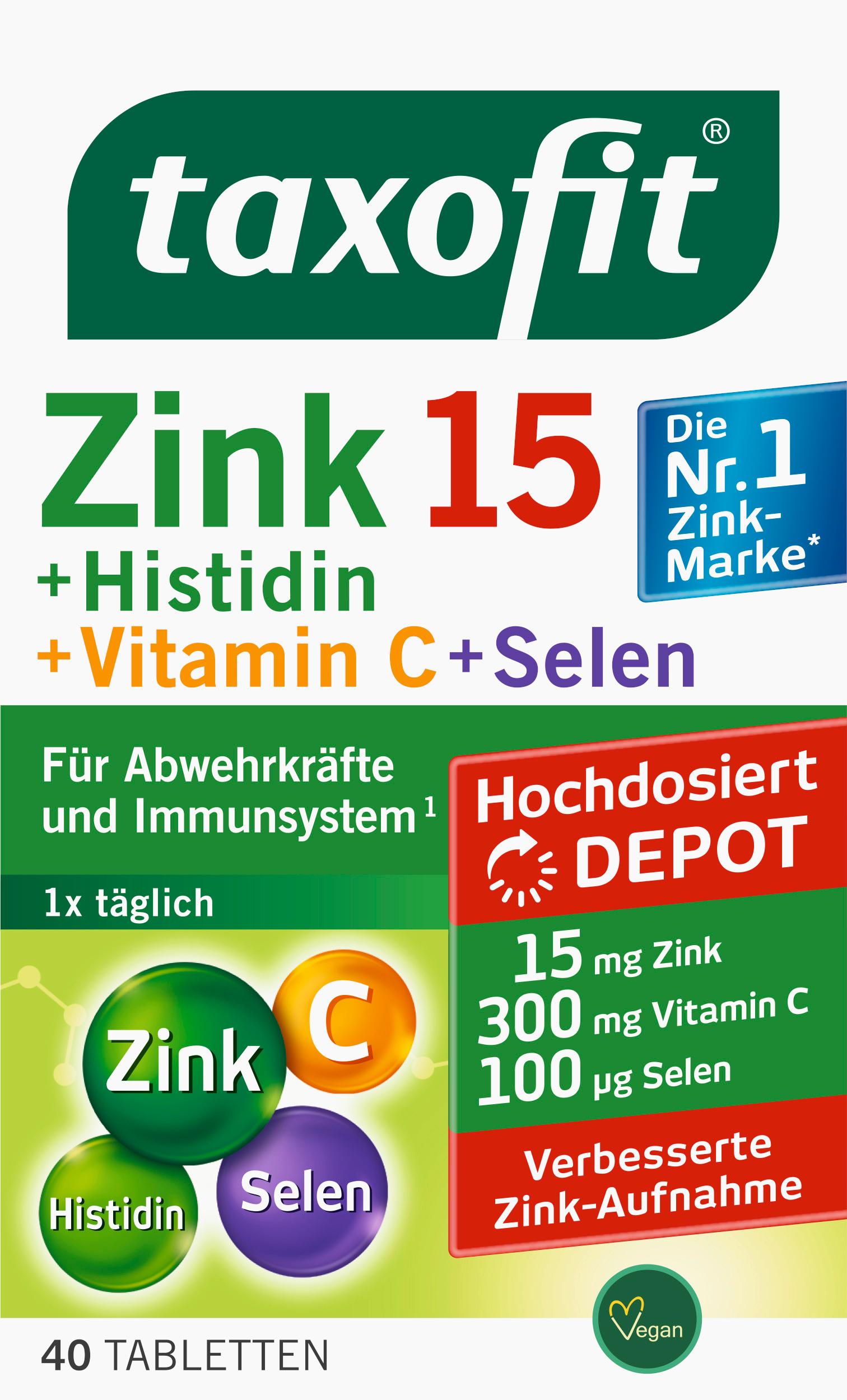 TAXOFIT Zink 15 + Histidin + Vitamin C + Selen