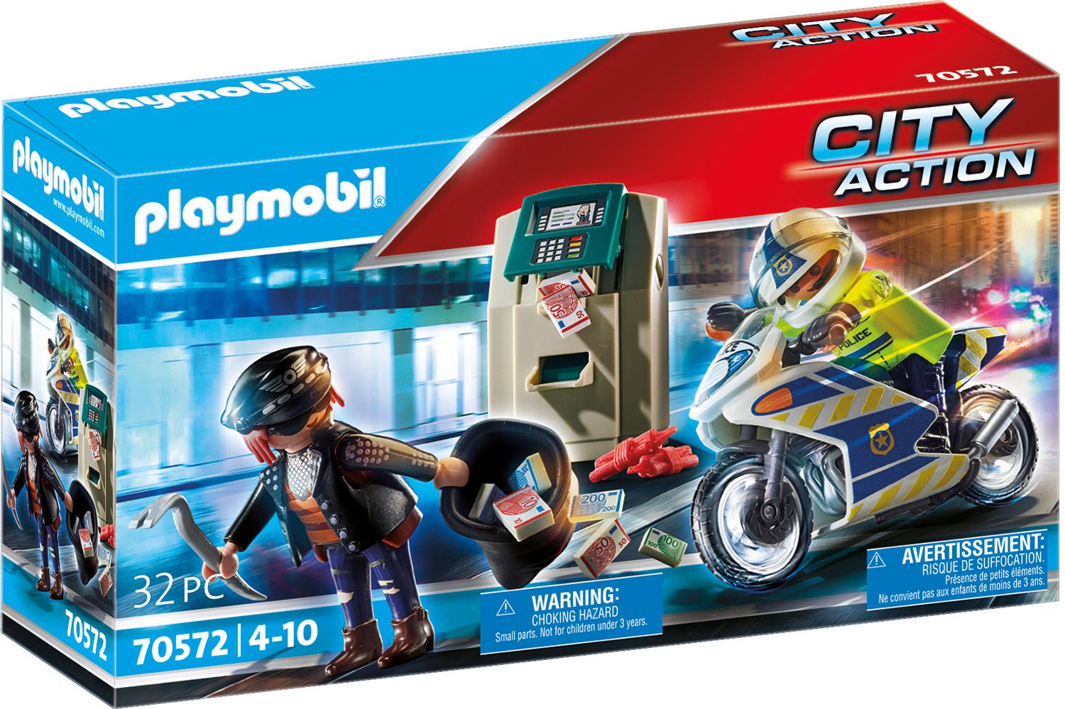 PLAYMOBIL 70572 - City Action - Polizei-Motorrad: Verfolgung des Geldräubers