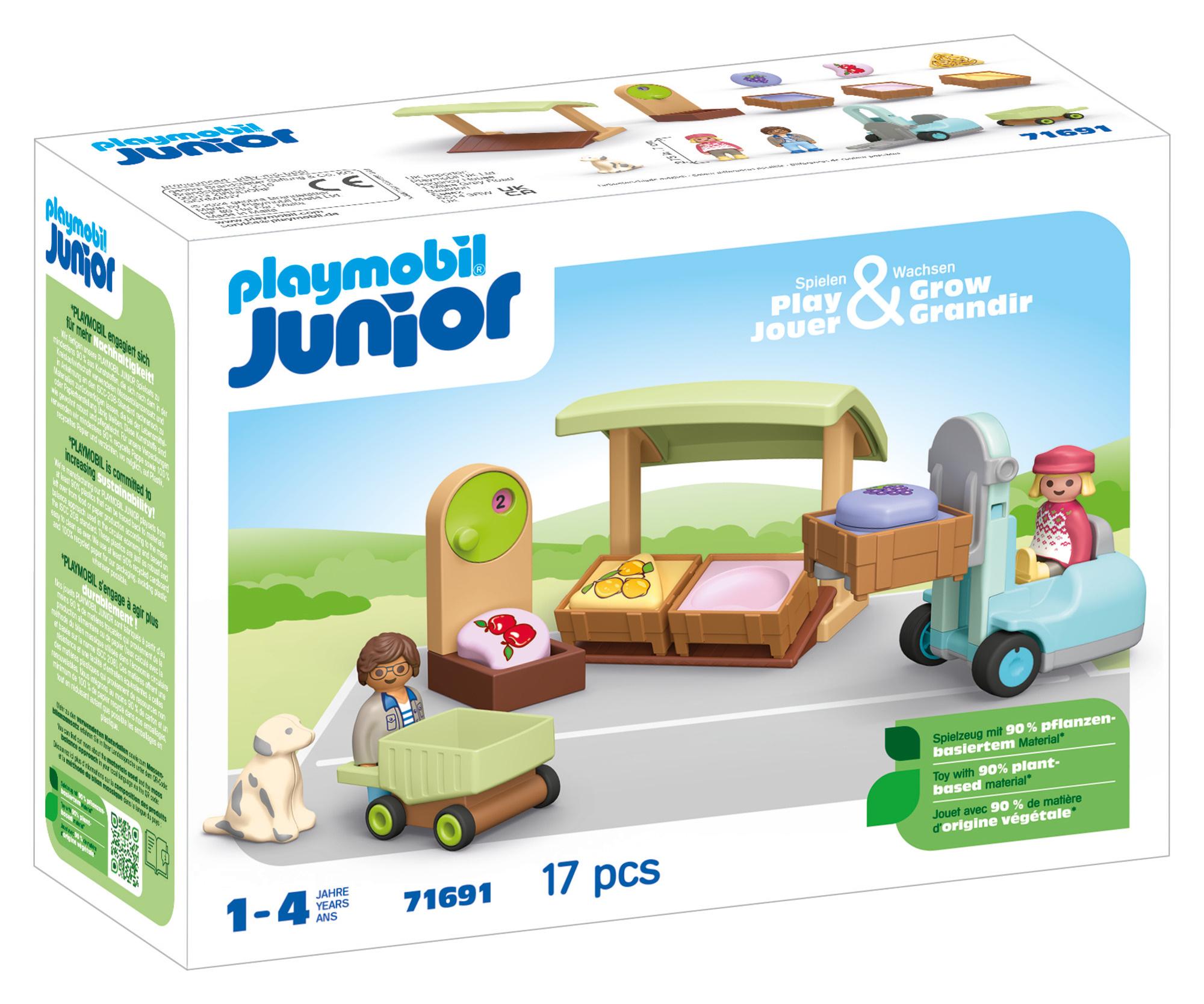 PLAYMOBIL 71691 JUNIOR 1.2.3: Bio-Marktstand&Gabelstapler