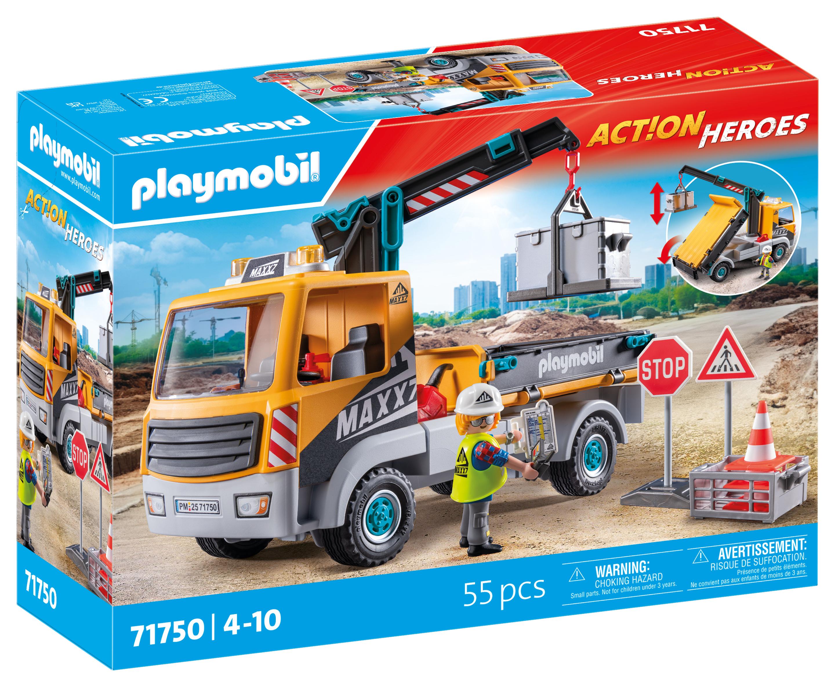 PLAYMOBIL 71750 ACTION HEROES Baustellen-LKW mit Kran
