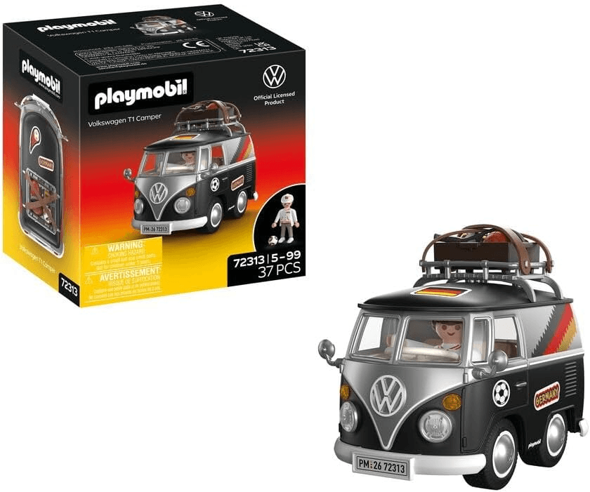 PLAYMOBIL 72313 Volkswagen T1 Camper – Fußballfan-Edition mit Figur & Zubehör, fahrbares Fahrzeug 