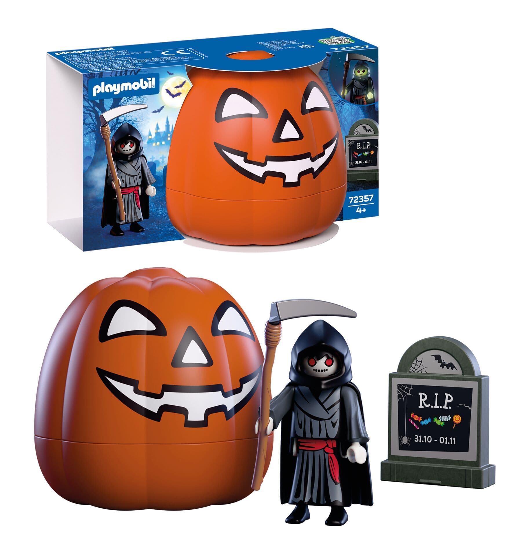 PLAYMOBIL 72357 Halloween Kürbis Sensenmann mit Leuchteffekt und Aufbewahrungsbox ab 5 Jahren