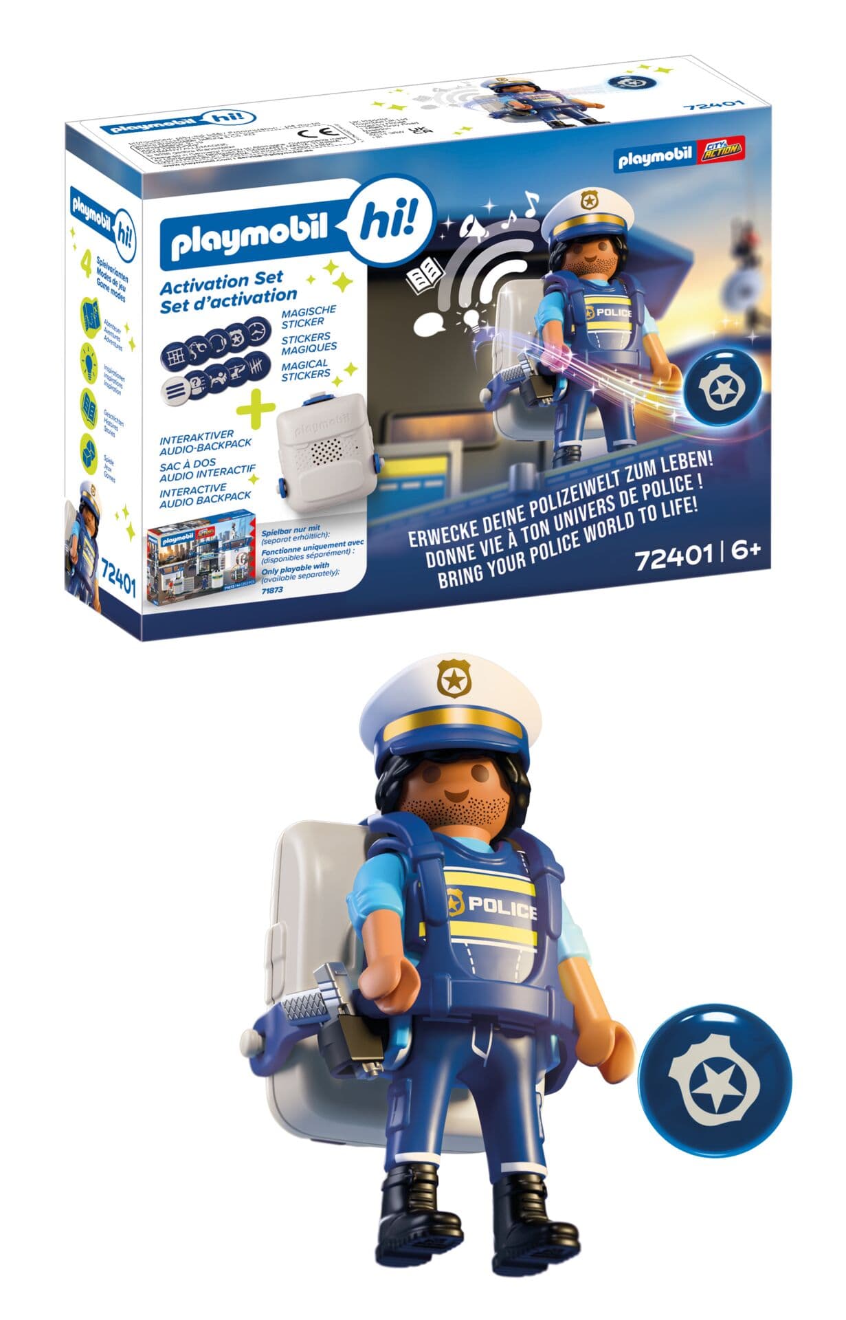 PLAYMOBIL hi! 72401 Activation Set Polizei mit Backpack und NFC-Stickern