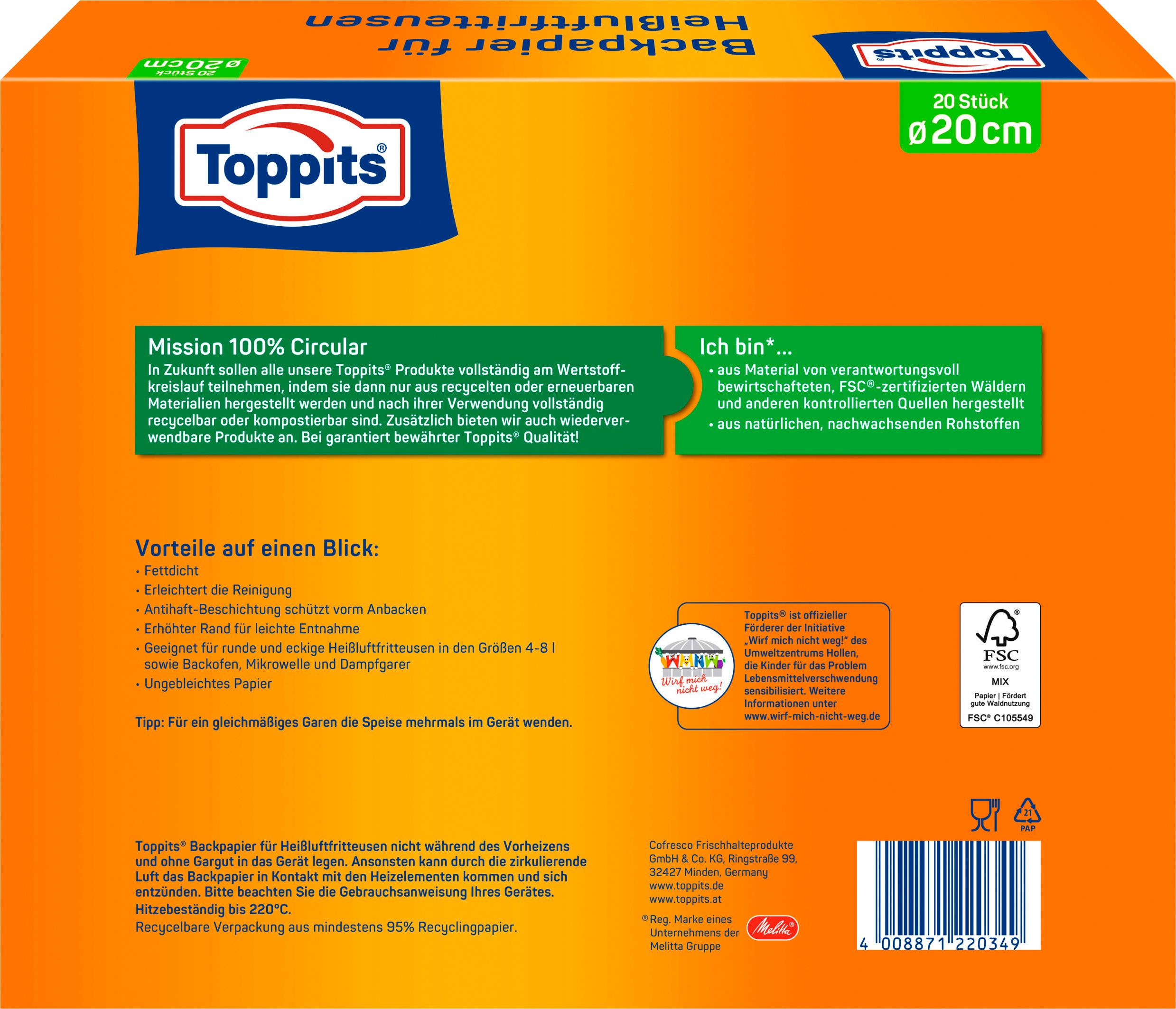 Produktbild Toppits Backpapier für die Heißluftfritteuse 2 von 3