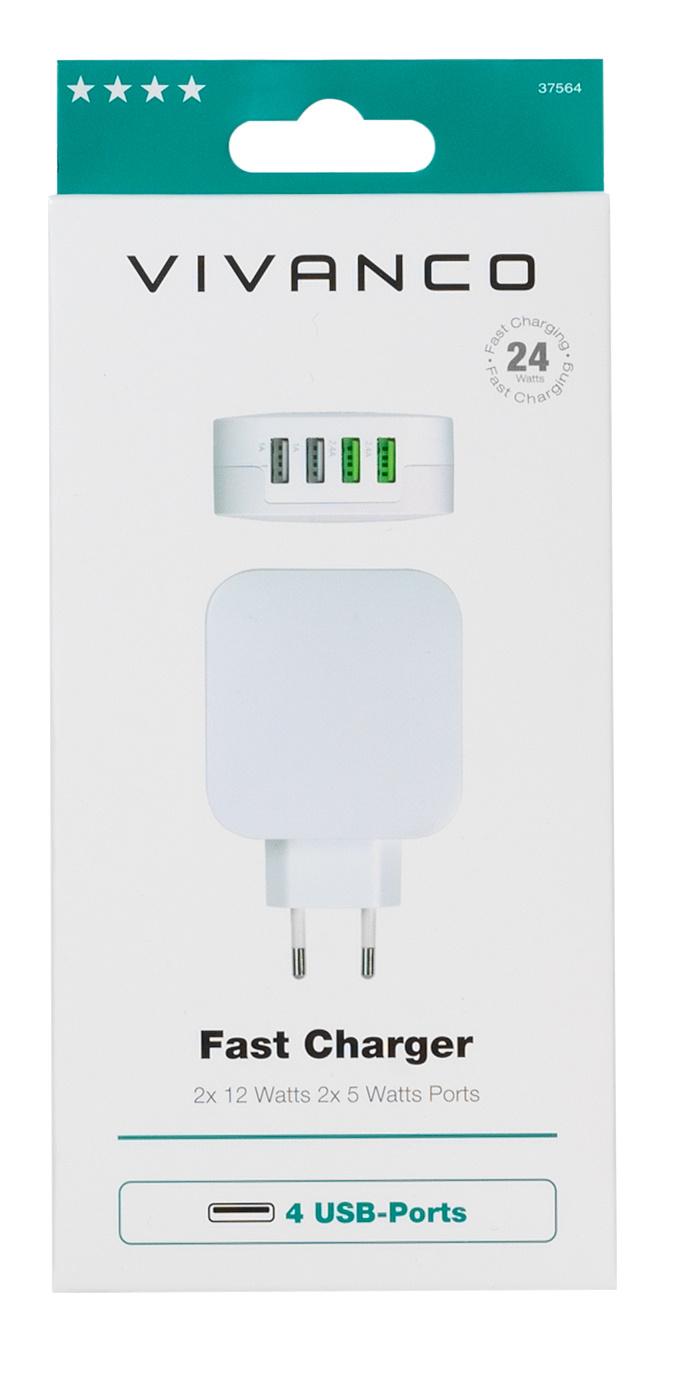 Vivanco Fast Charger Quattro mit Smart IC, Ladegerät 24W max.