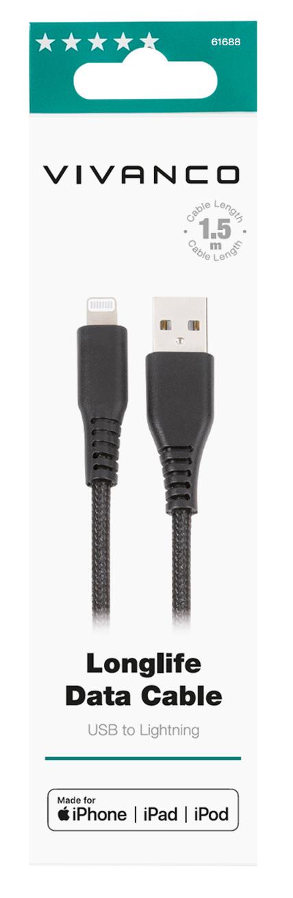 Vivanco LongLife Charging Cable, Lightning Daten- u. Ladekabel, 1,5m