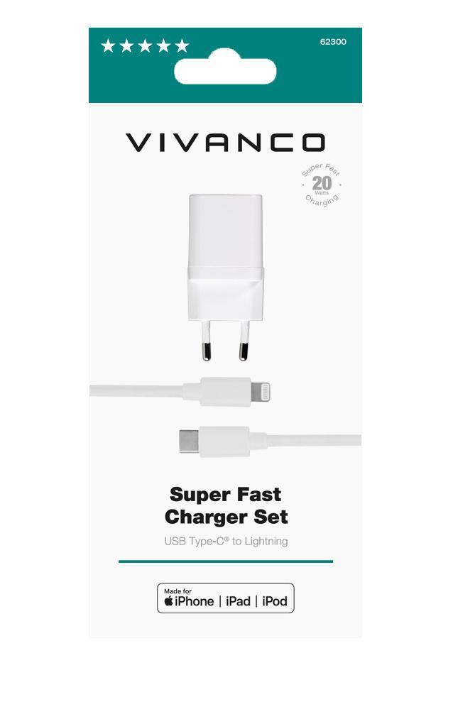 Produktbild Vivanco iPhone PD 3.0, Super Fast Charger Set, inkl. USB Type-C™/Lightning-Kabel, Schnellladegerät für Apple, 20W 2 von 2