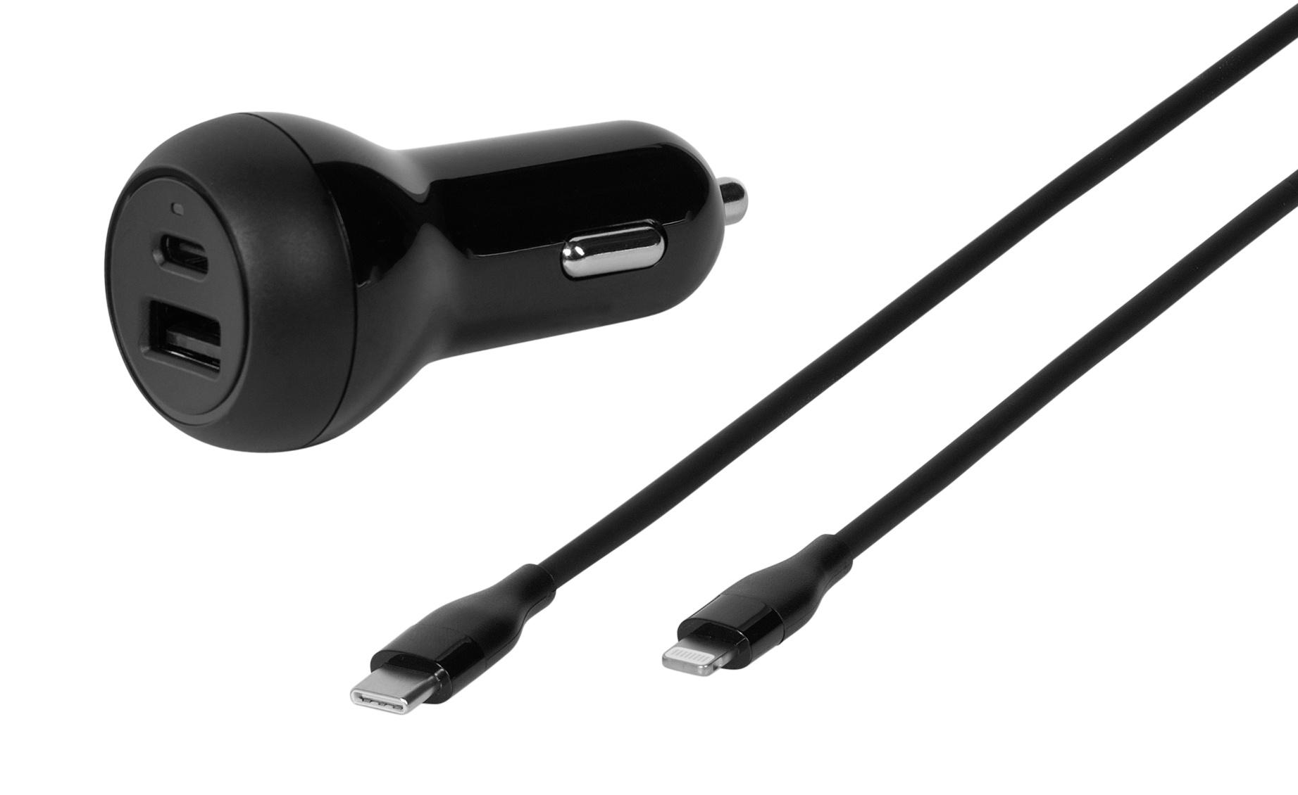 Produktbild Vivanco Super Fast Car Charger Set, 2 USB Ports, inkl. USB Type-C™/Lightning-Kabel, Kfz Schnellladegerät für Apple, 32W 2 von 2