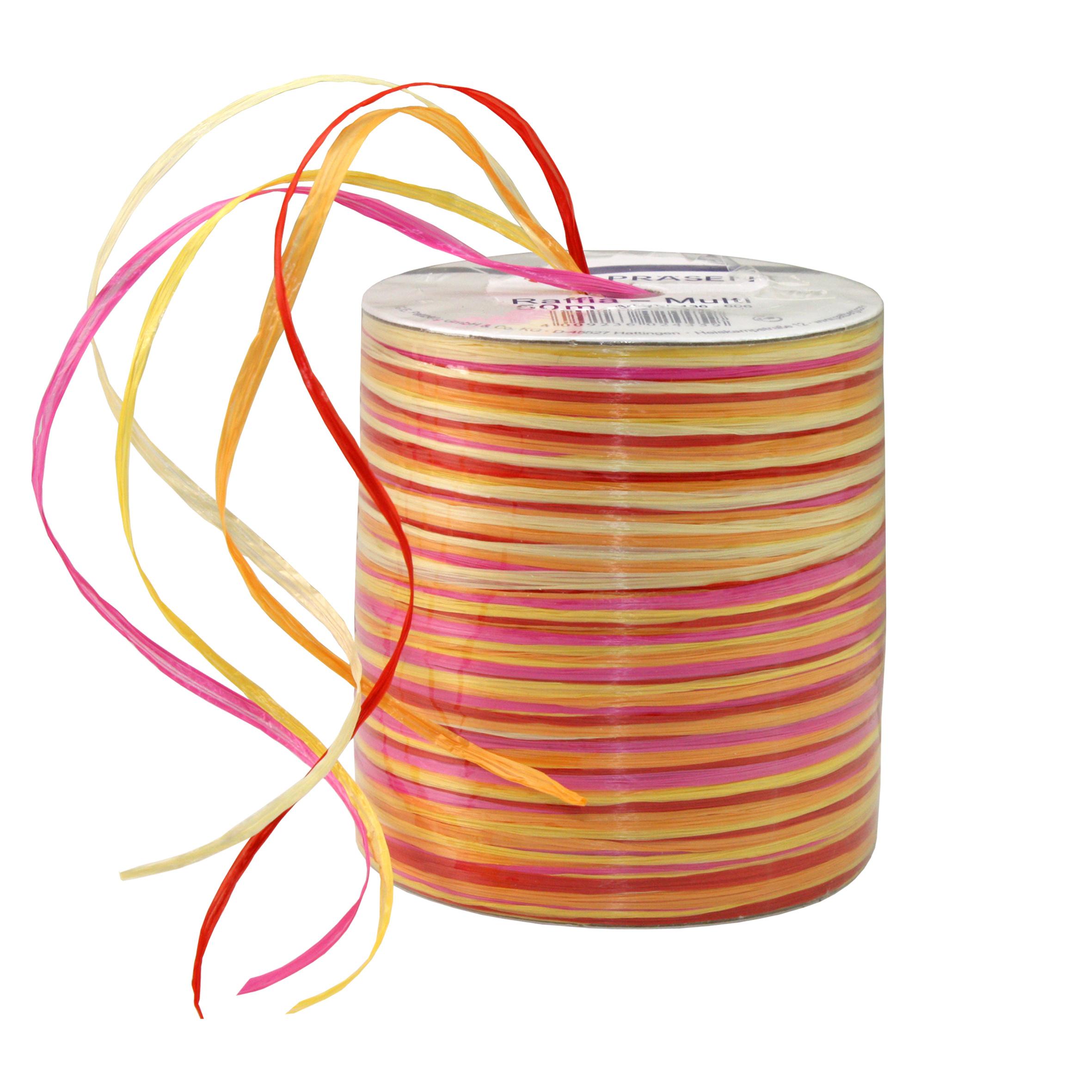 PRÄSENT Raffia Multicolor-Rolle rot/gelb