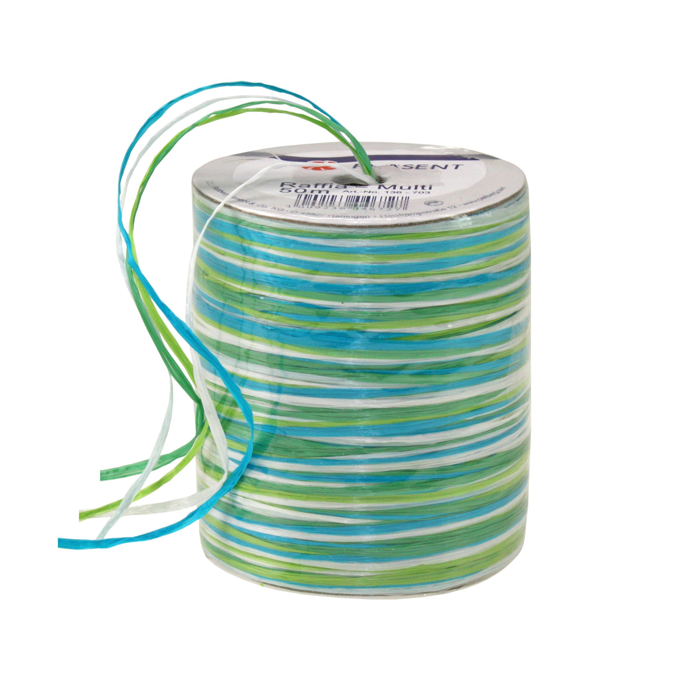 PRÄSENT Raffia Multicolor-Rolle weiss/grün