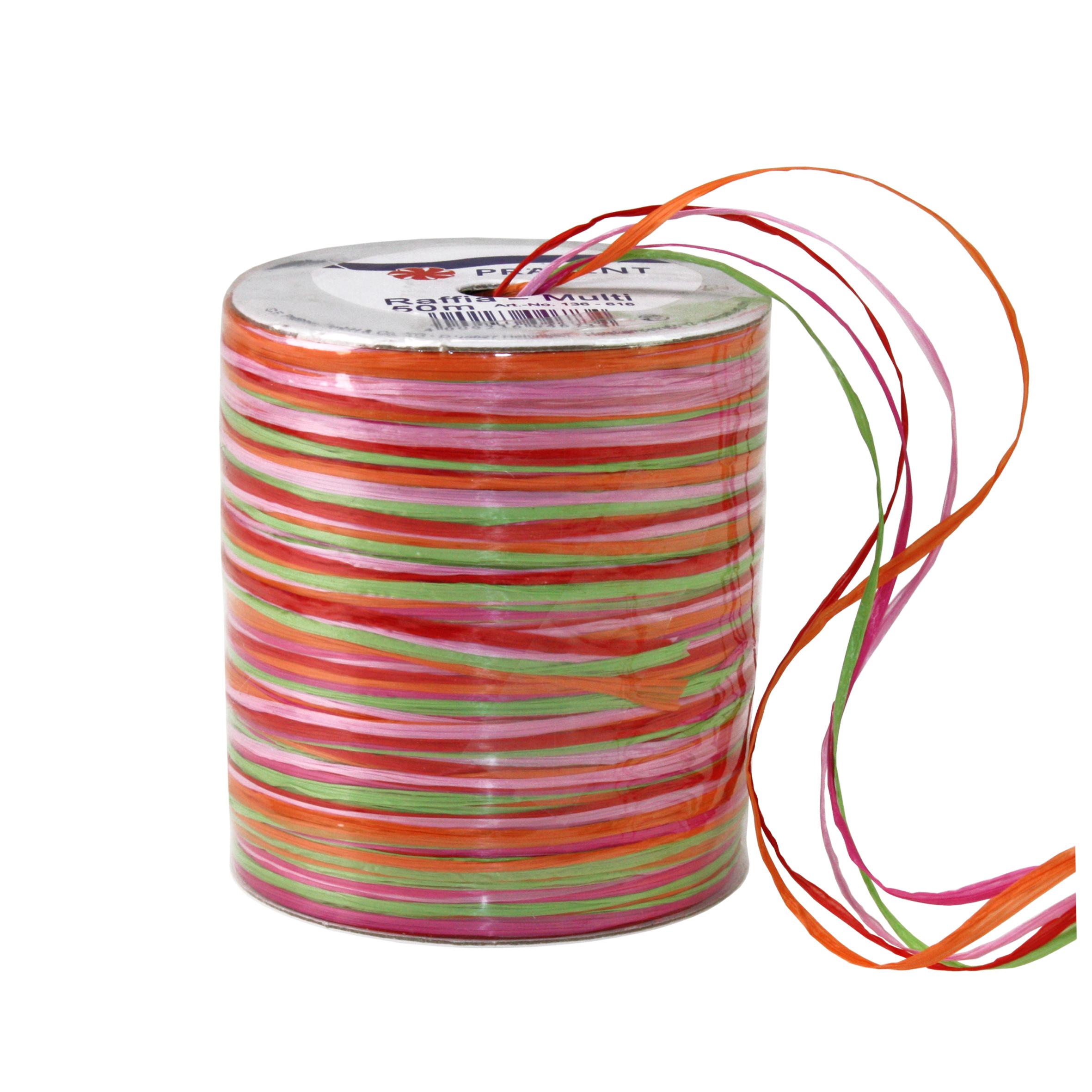 PRÄSENT Raffia Multicolor-Rolle pink, rosa und grün
