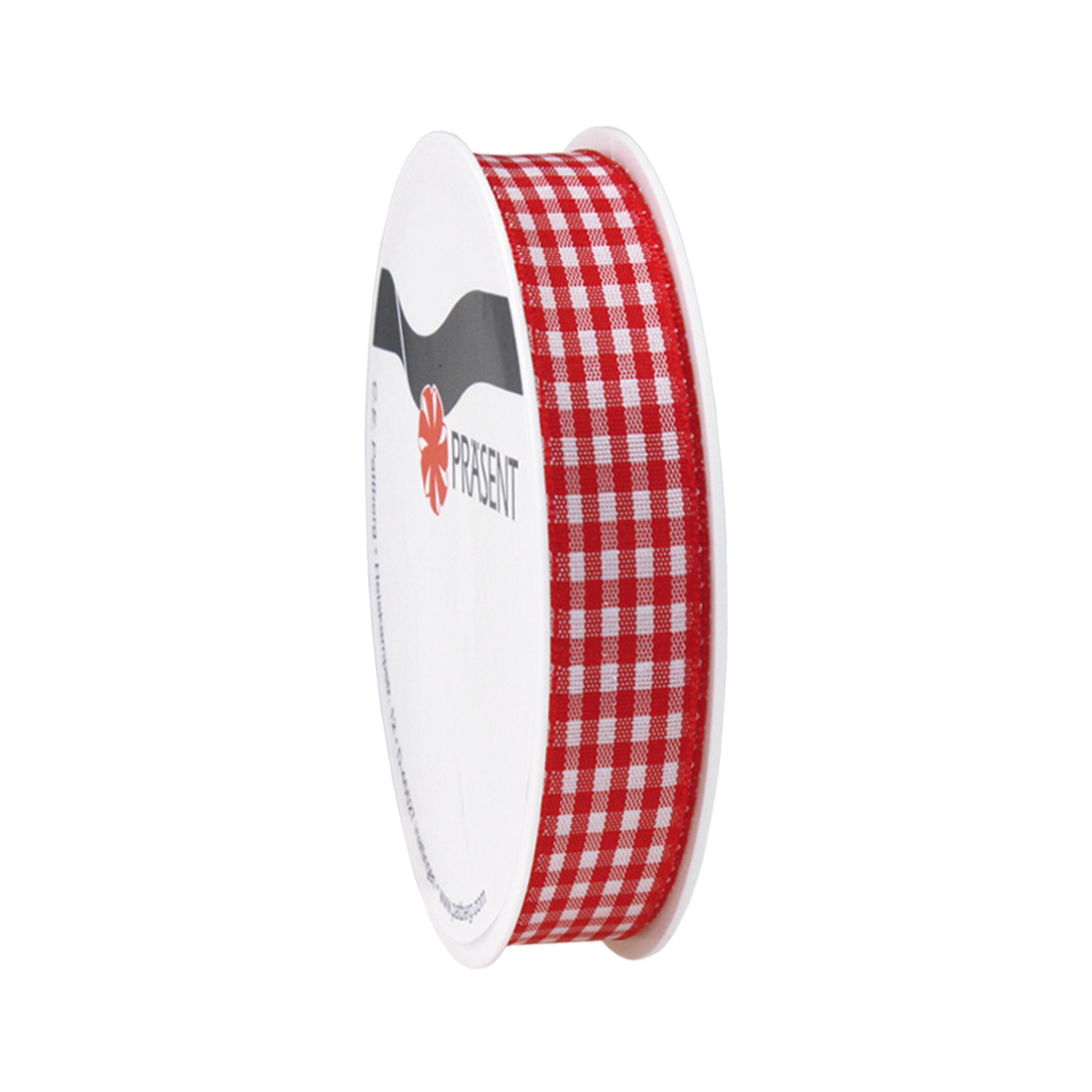 PRÄSENT Karoband rot/weiss 15mmx4m