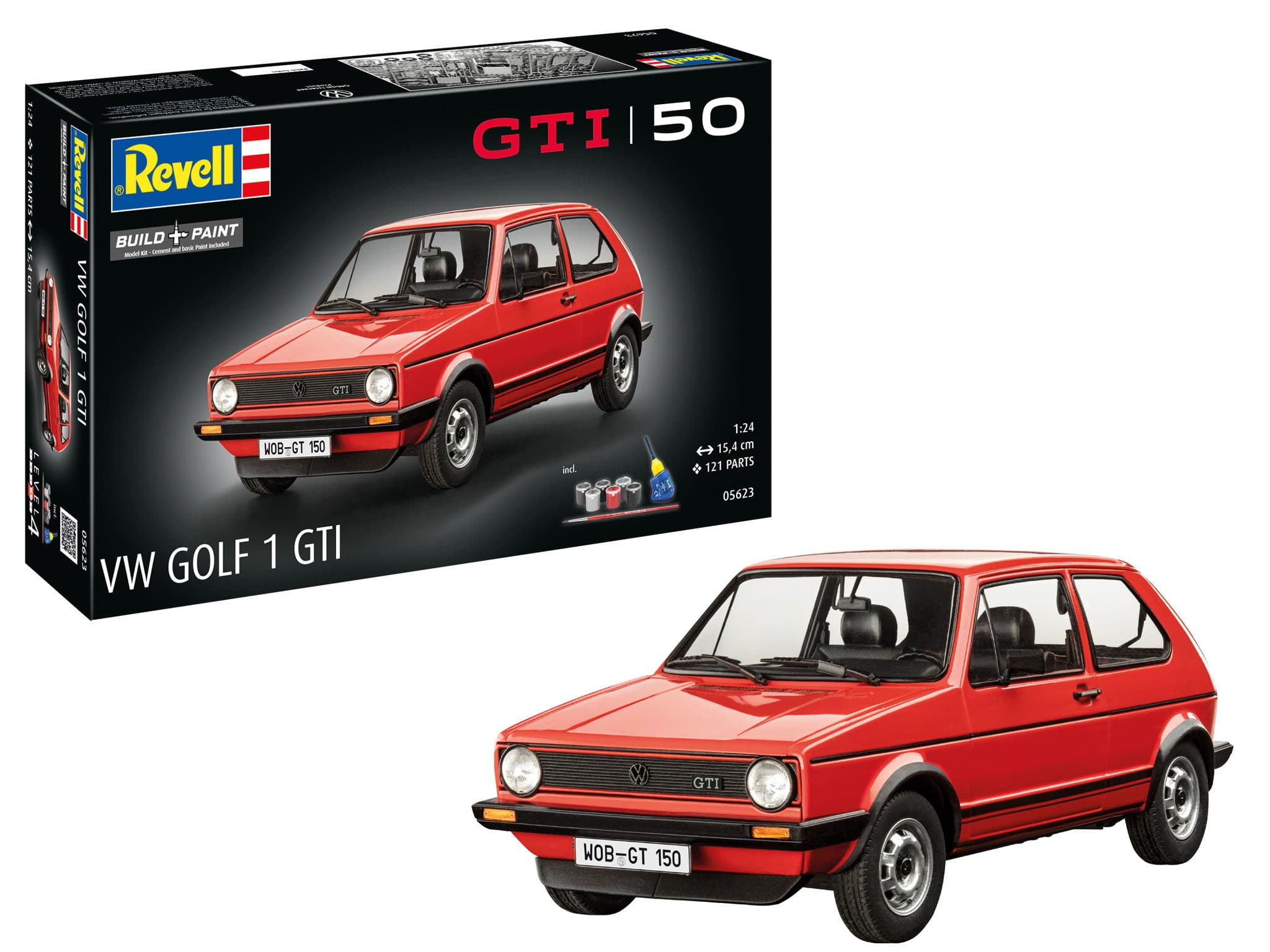 Revell 05623 Geschenkset 50 Jahre VW Golf 1 GTi, Revell Modellbausatz mit Basiszubehör