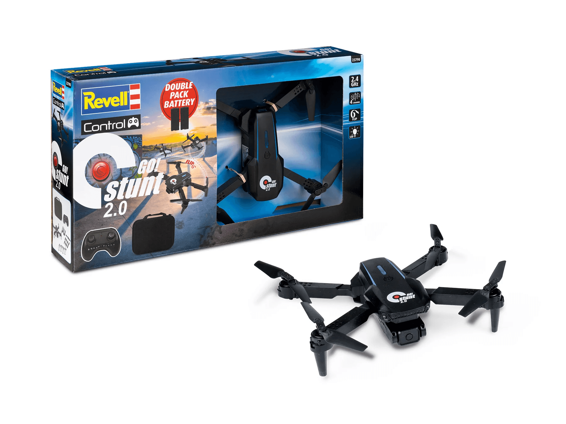 Revell Control 23798 RC Quadrocopter GO! Stunt 2.0 mit 2 Akkus und Transporttasche