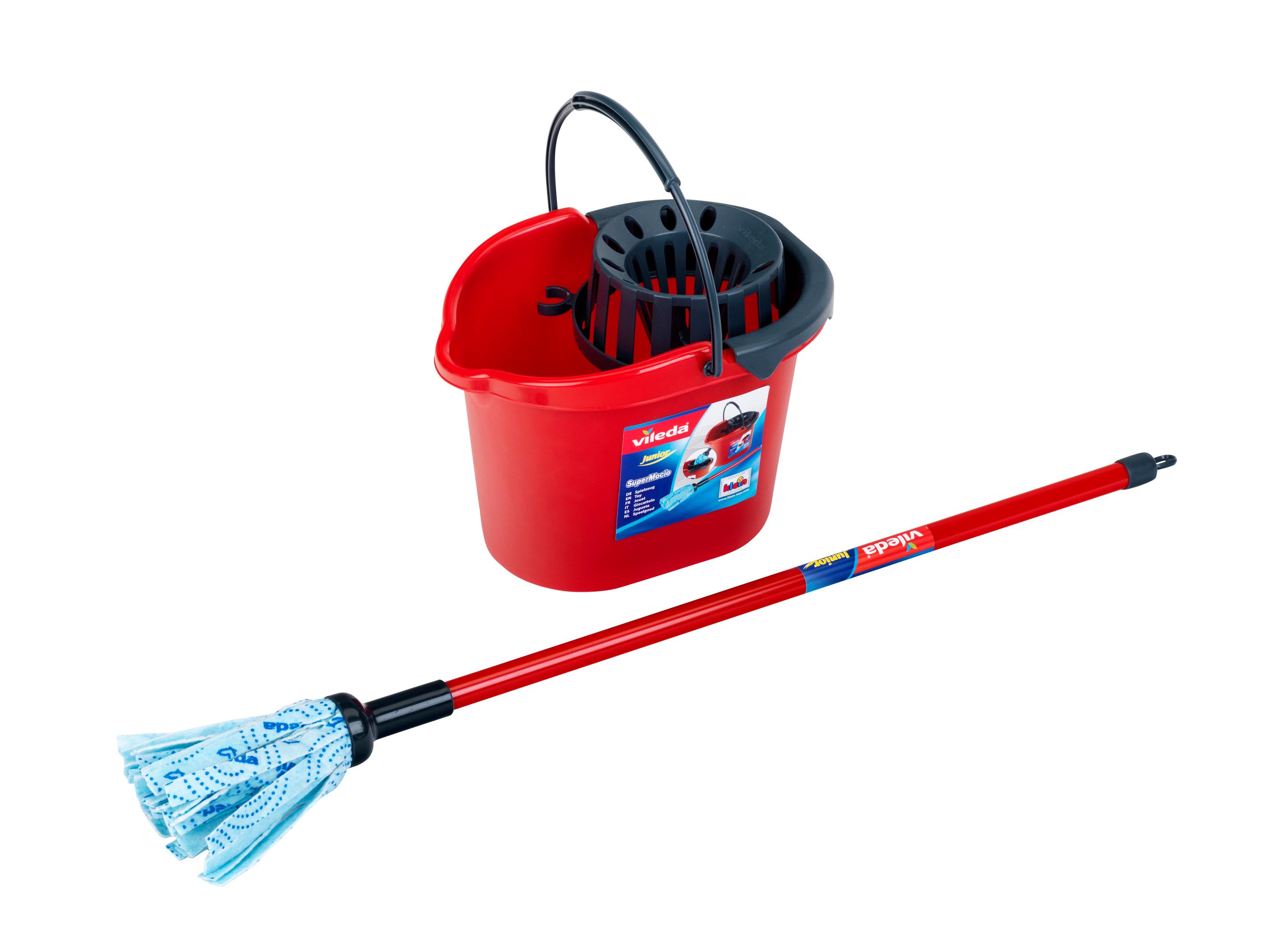 Theo Klein 6722 Vileda Wischmop-Set, 3-teilig I Inkl. Wischmop und Eimer mit Aufsatz I Maße: 22 cm x 18 cm x 50 cm