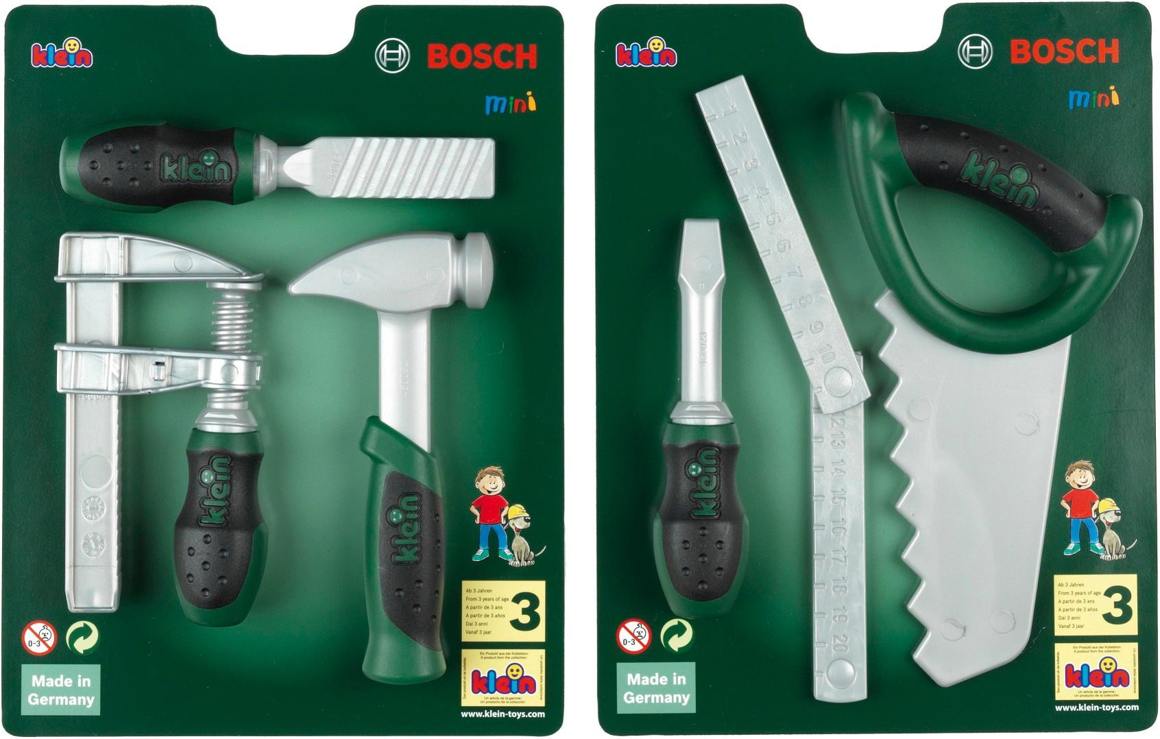 Theo Klein 8017 Bosch Werkzeug-Set auf Karte, 2-fach sortiert I Spielzeug für Kinder ab 3 Jahren