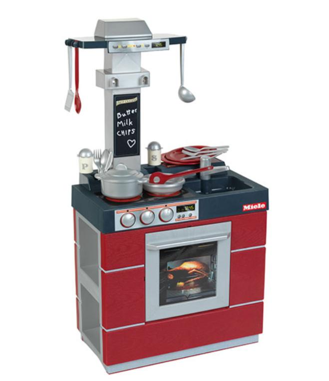 Theo Klein 9044 Miele Küche kompakt, Bordeaux, Beidseitig bespielbare Kinder-Küche