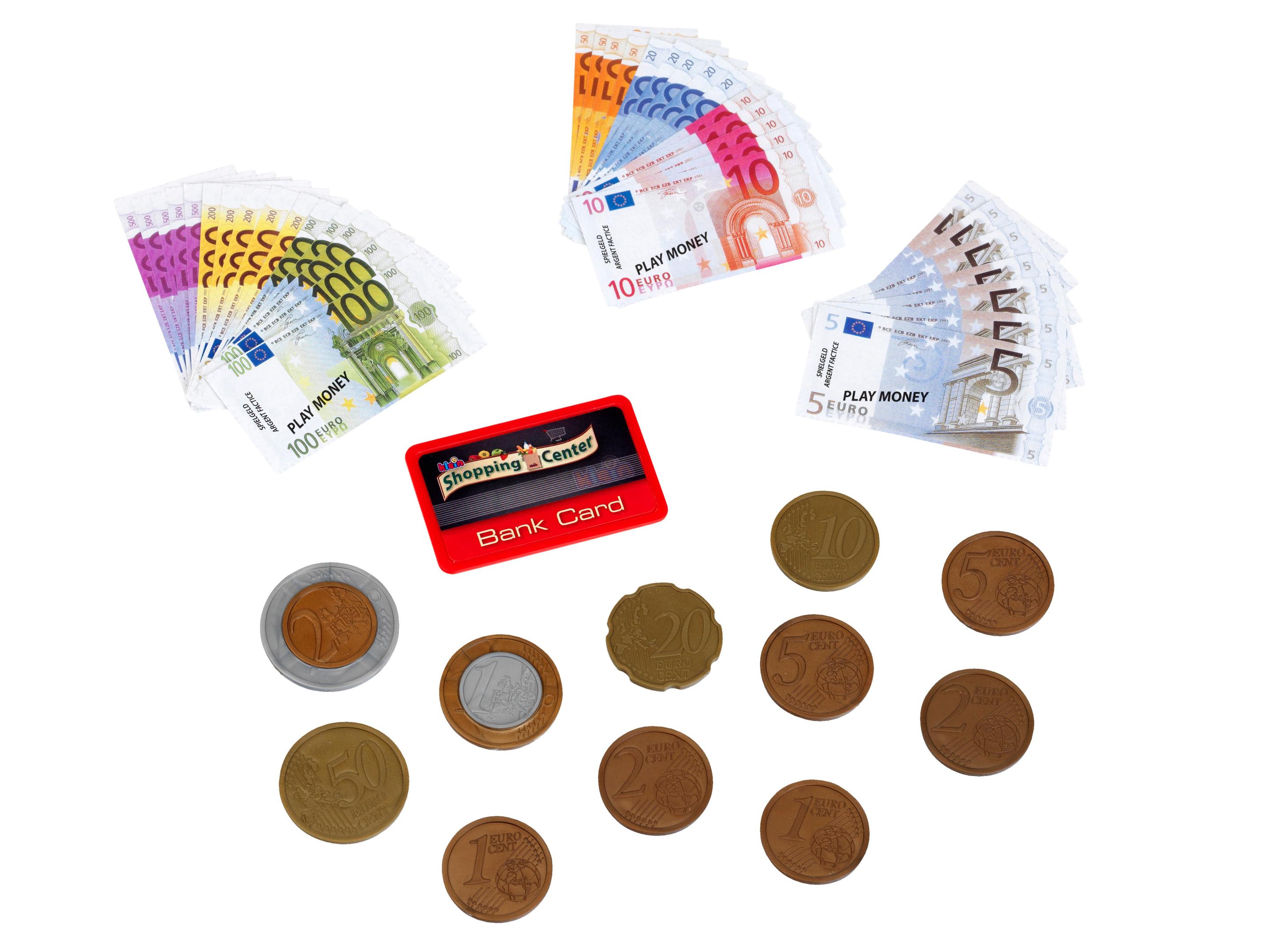 Theo Klein 9605 Euro-Spielgeld mit Kreditkarte I 37 Scheine und 11 Münzen – von der 1-Cent-Münze bis zum 500-Euro-Schein