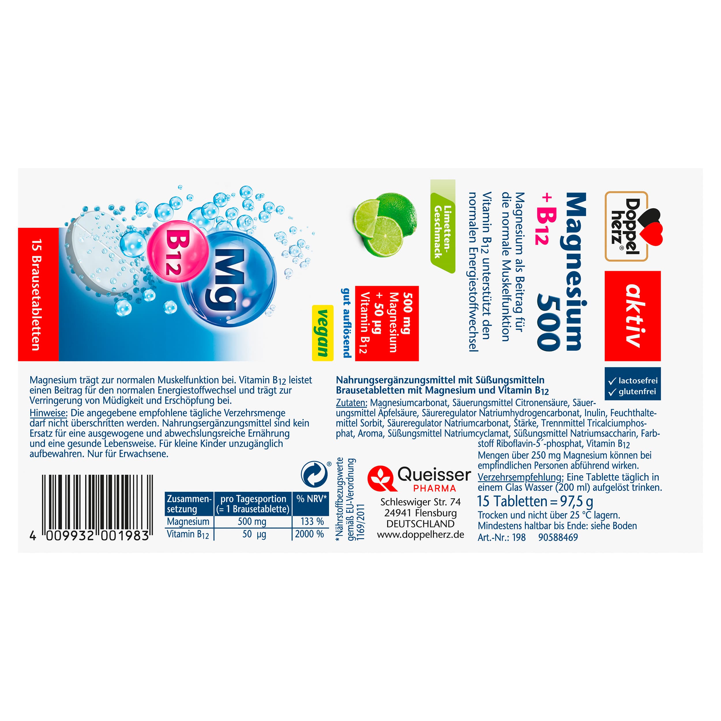 Produktbild Doppelherz Magnesium 500 + B12 15 Brausetabletten 2 von 3