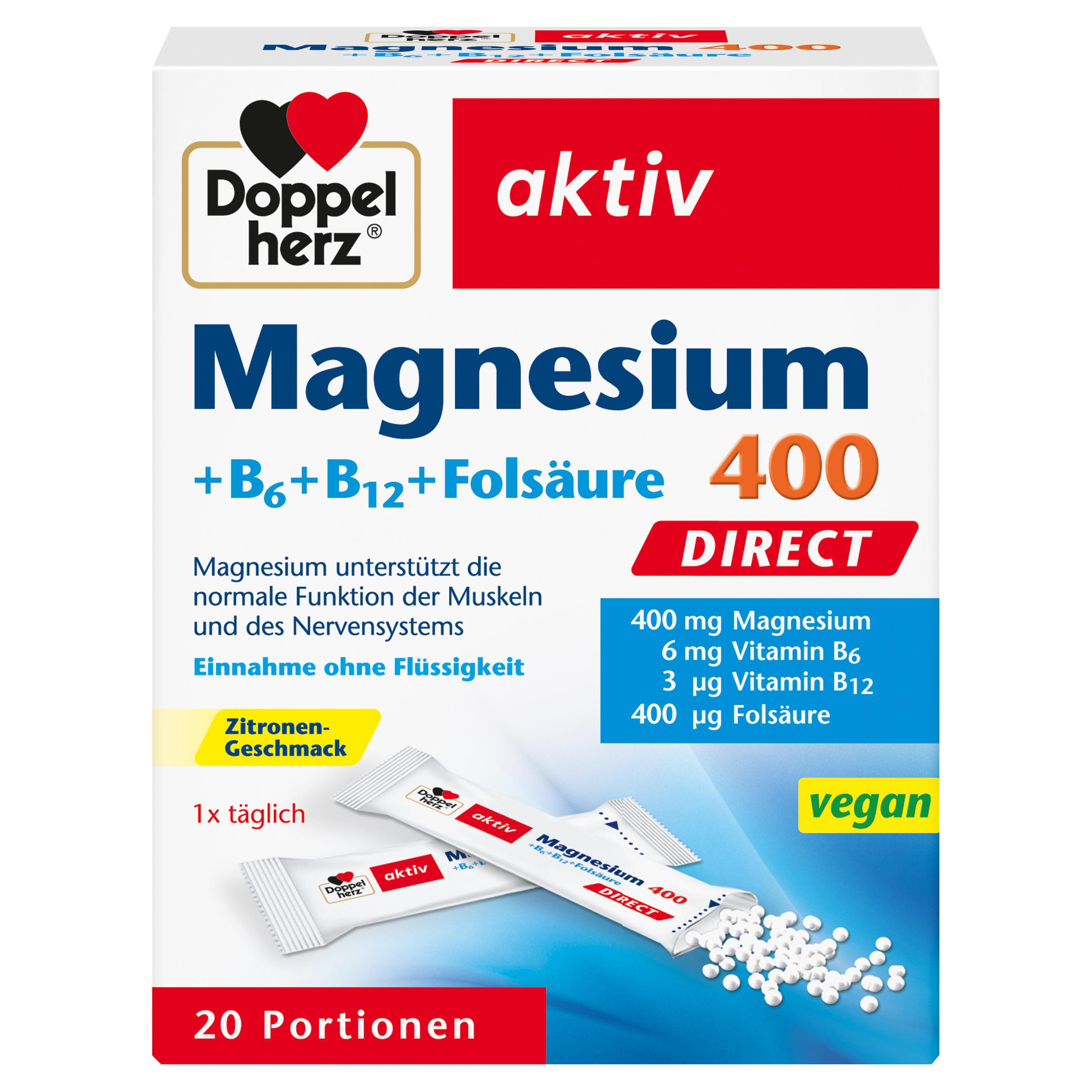 Doppelherz Magnesium 400 + B6 + B12 + Folsäure Direct