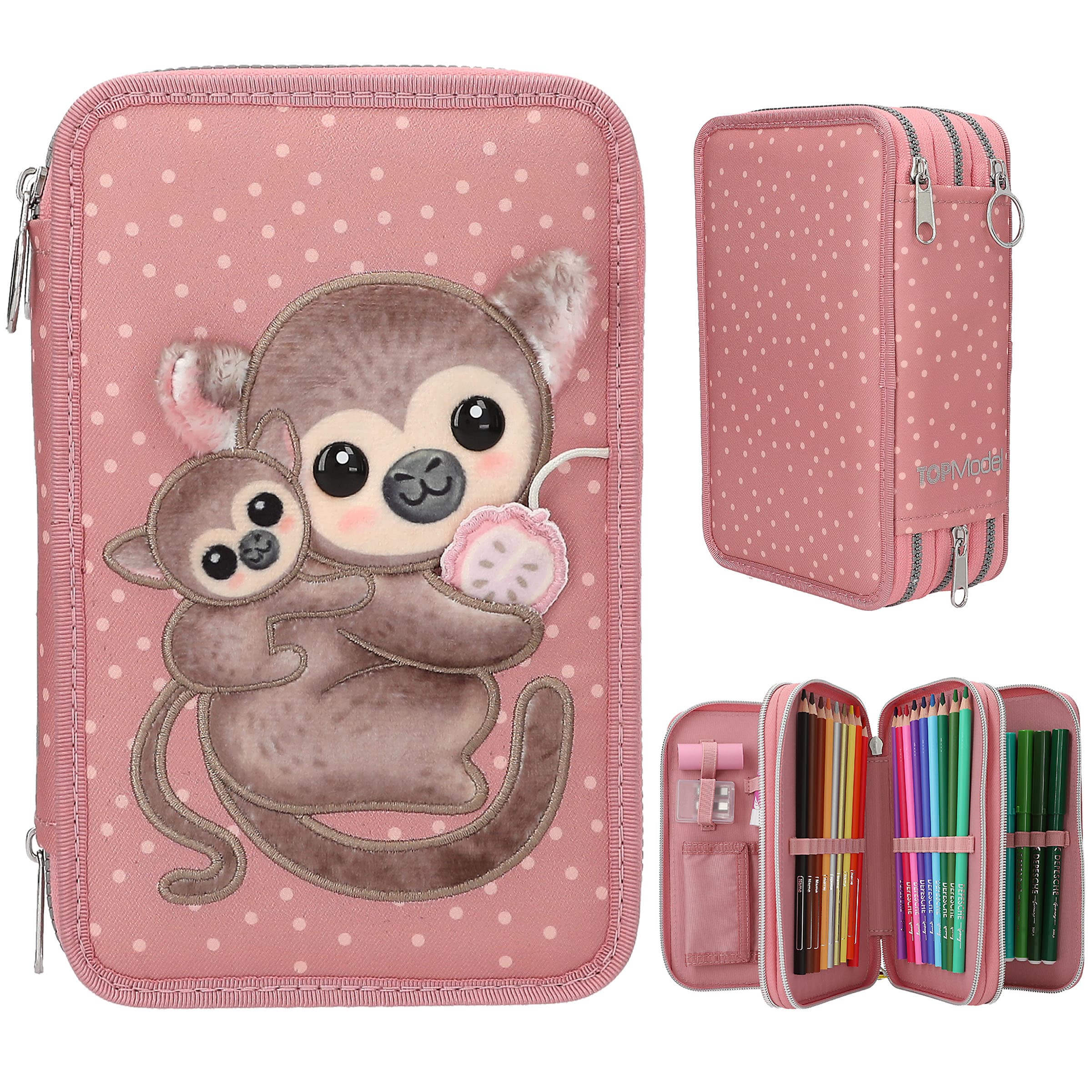 TOPModel 3 Fach Federtasche Affen Applikation JUICY