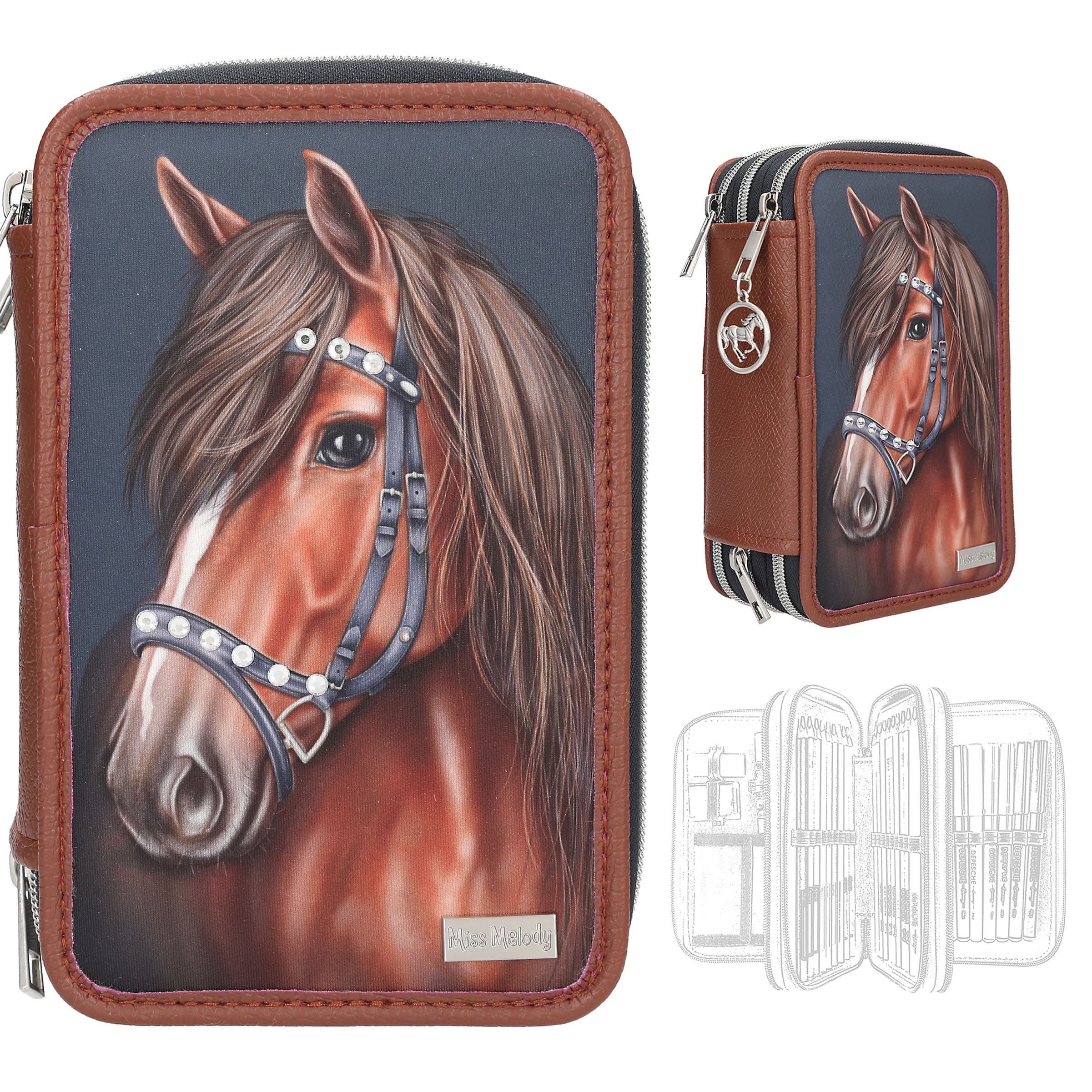 Miss Melody 3 Fach Federtasche LUXURY HORSE