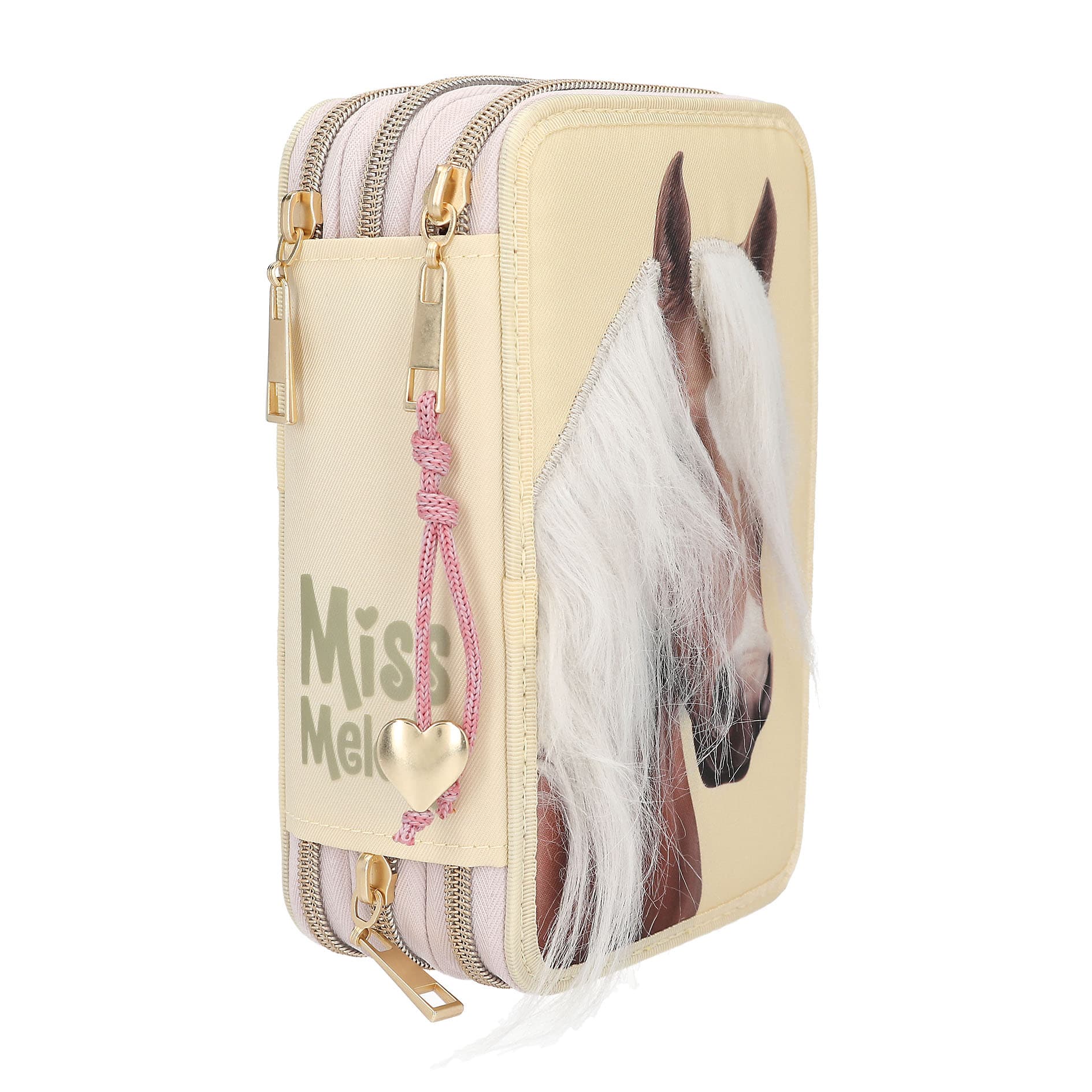 Miss Melody 3 Fach Federtasche mit Pferdekopf Applikation