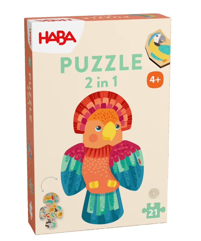 HABA Kinder Holzpuzzle Papagei, 21-teiliges 2 in 1 Puzzle, ab 4 Jahren