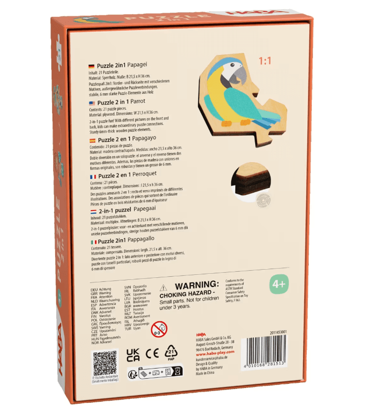 Produktbild HABA Kinder Holzpuzzle Papagei, 21-teiliges 2 in 1 Puzzle, ab 4 Jahren 2 von 9