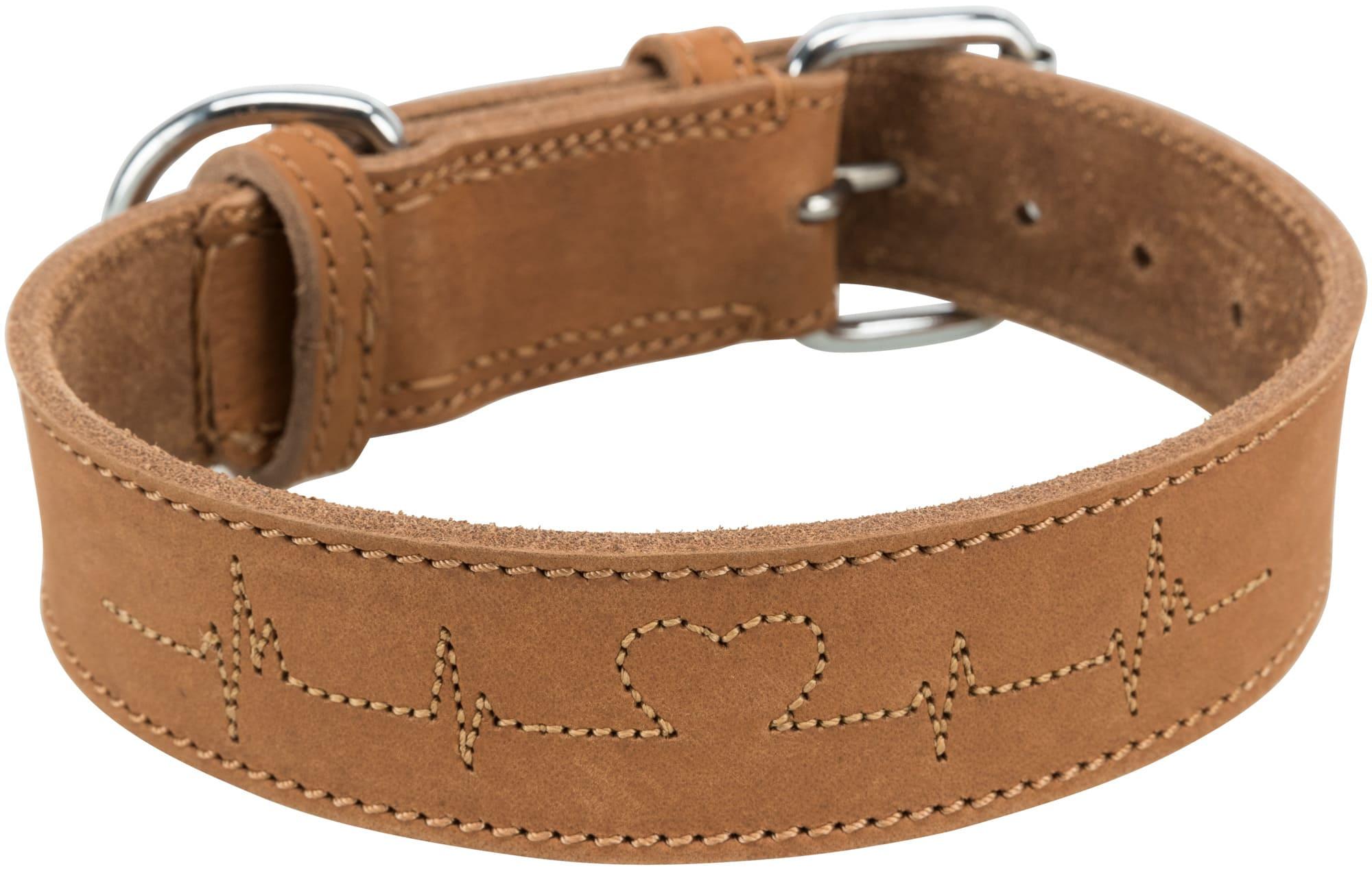 Trixie Rustic Fettleder Halsband Heartbeat braun L-XL
