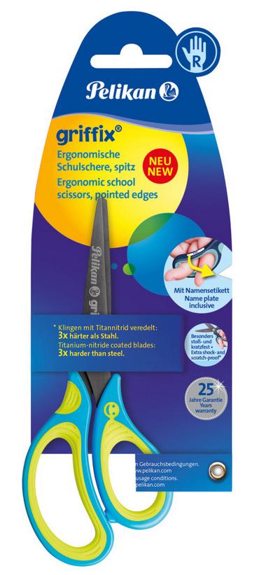 Pelikan griffix Schulschere Neon Fresh Blue spitz für Rechtshänder