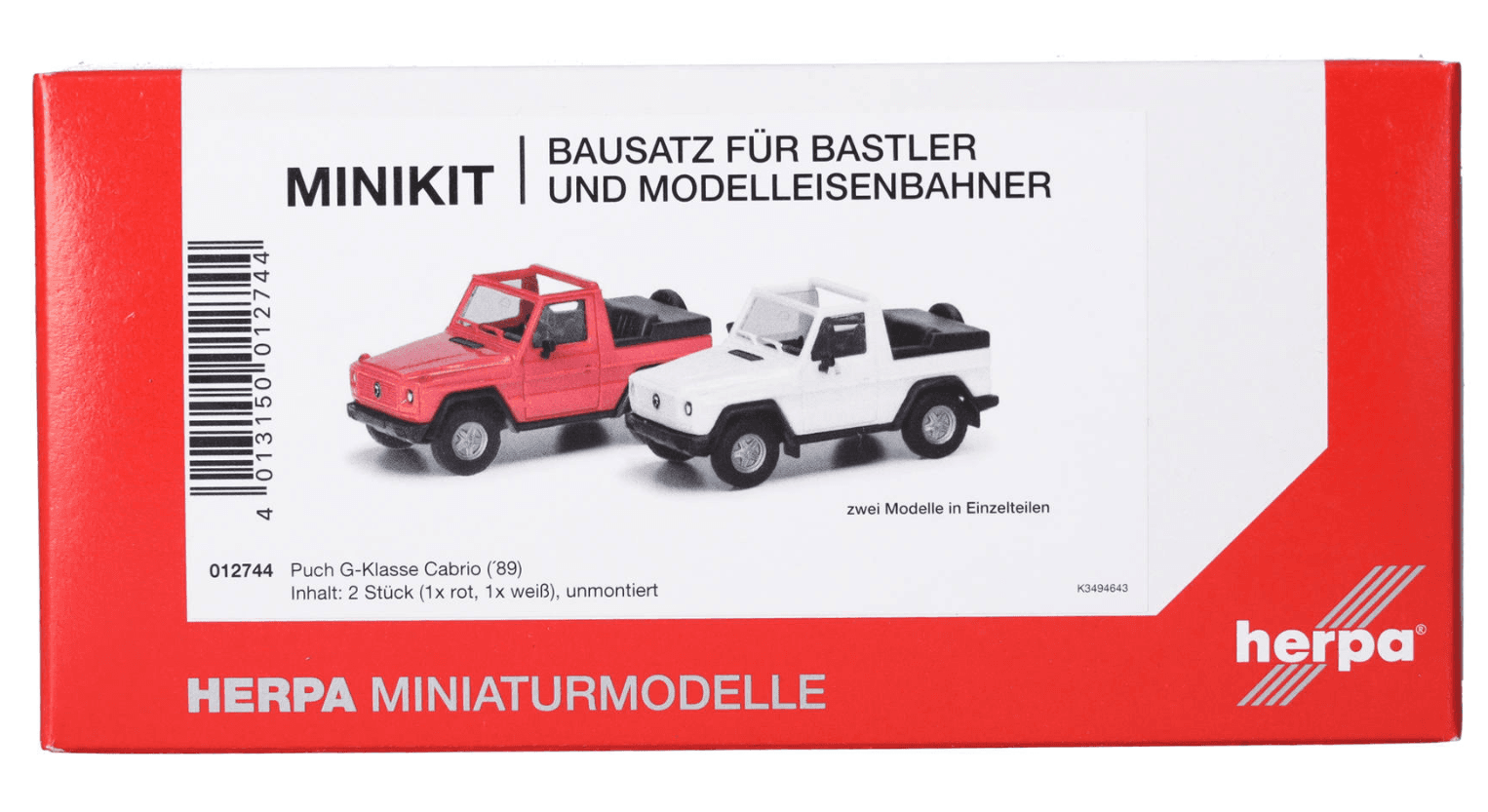 Herpa 012744 1:87 MiniKit: Puch G-Klasse (W460) Cabrio, weiß/rot